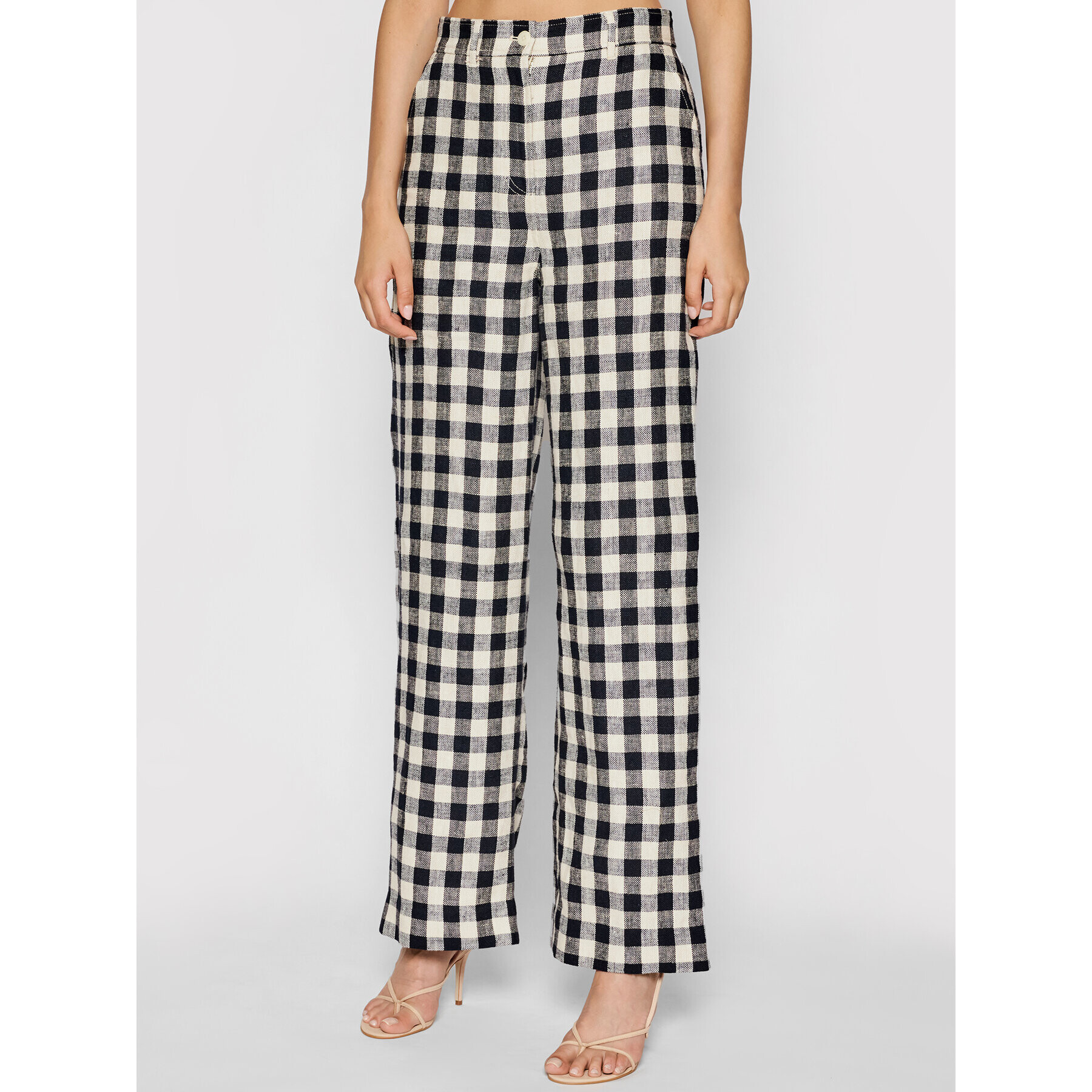 Tory Burch Bavlnené nohavice Linen Gingham 84521 Farebná Regular Fit - Pepit.sk