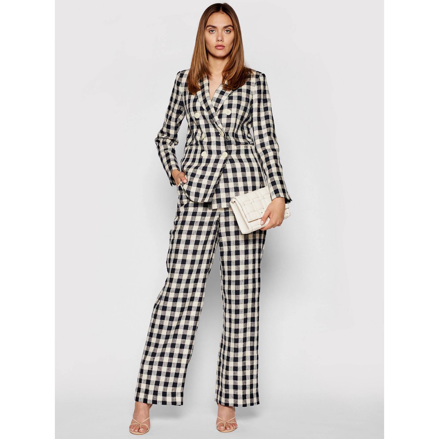 Tory Burch Bavlnené nohavice Linen Gingham 84521 Farebná Regular Fit - Pepit.sk