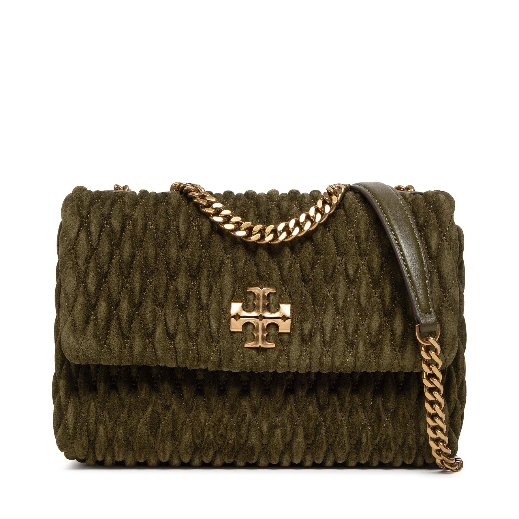 Tory Burch Kabelka Kira Suede Ruched Small Convertible Shoulder Bag 139632 Kaki - Pepit.sk