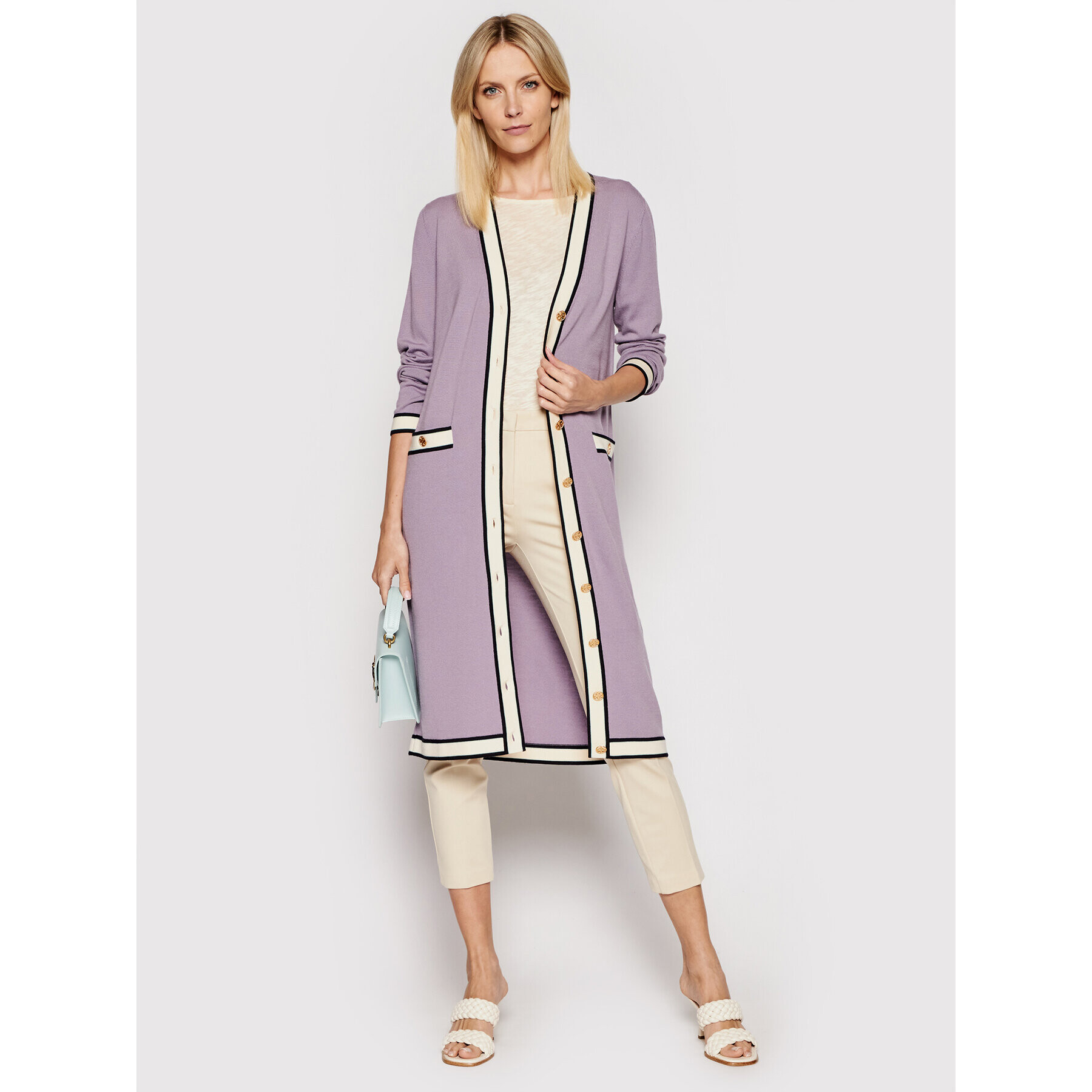 Tory Burch Kardigán Longline Madeline 84537 Fialová Regular Fit - Pepit.sk