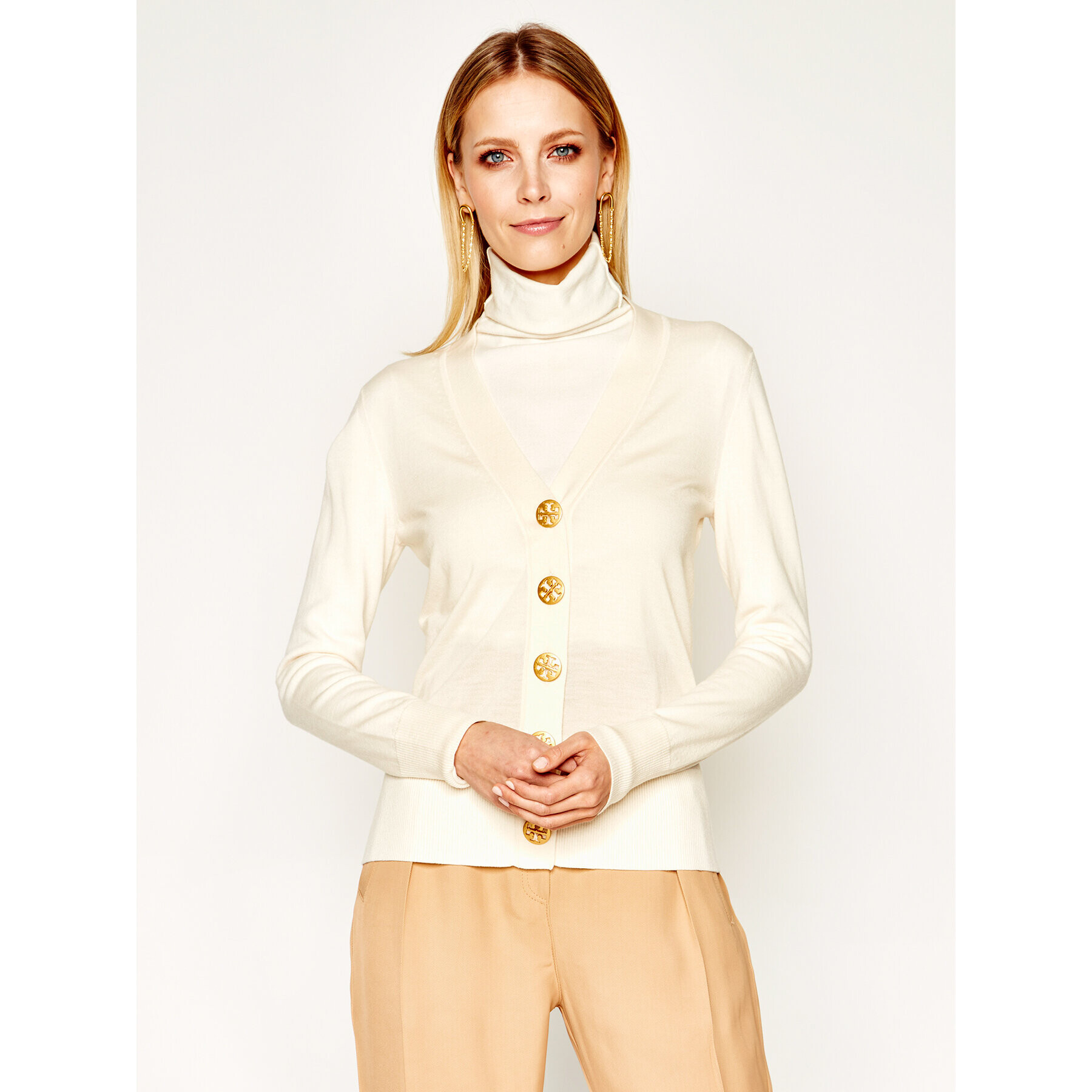 Tory Burch Kardigán Simone 64676 Béžová Regular Fit - Pepit.sk