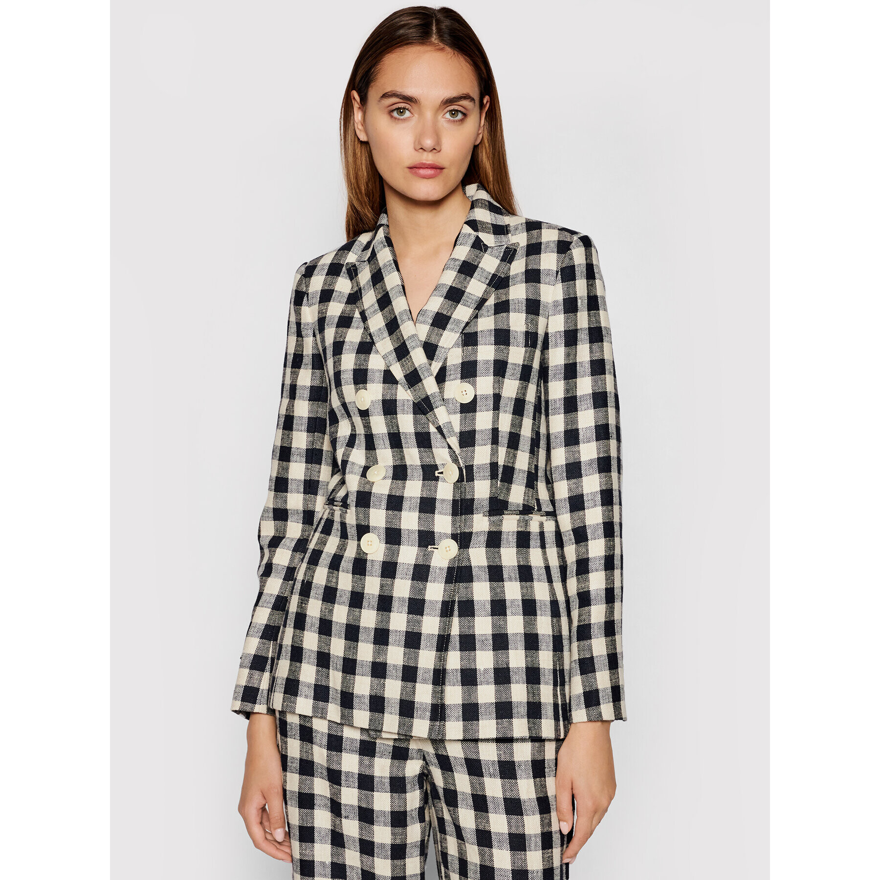 Tory Burch Sako Linen Gingham Blazer 79846 Farebná Regular Fit - Pepit.sk