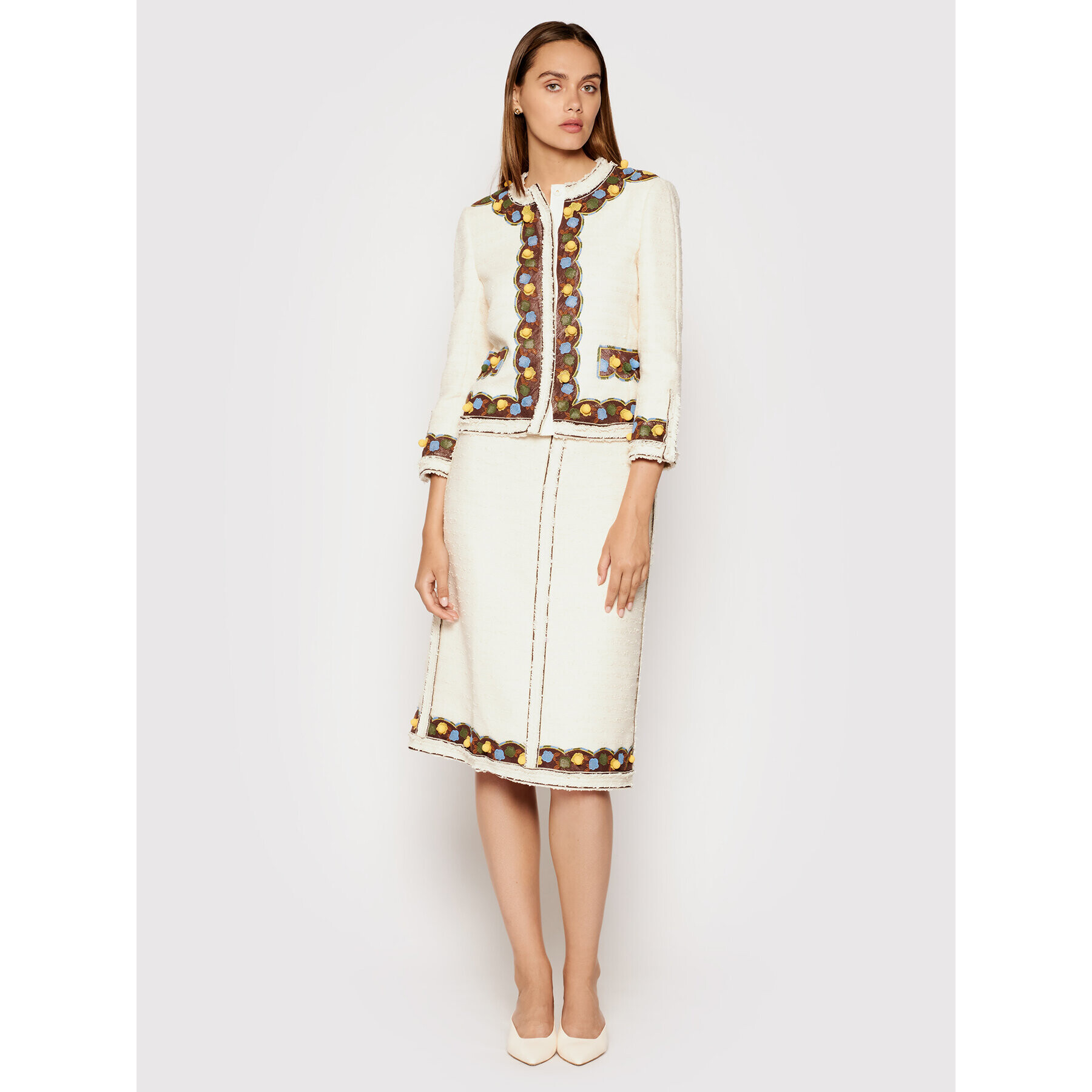 Tory Burch Trapézová sukňa Tweed 83582 Béžová Regular Fit - Pepit.sk