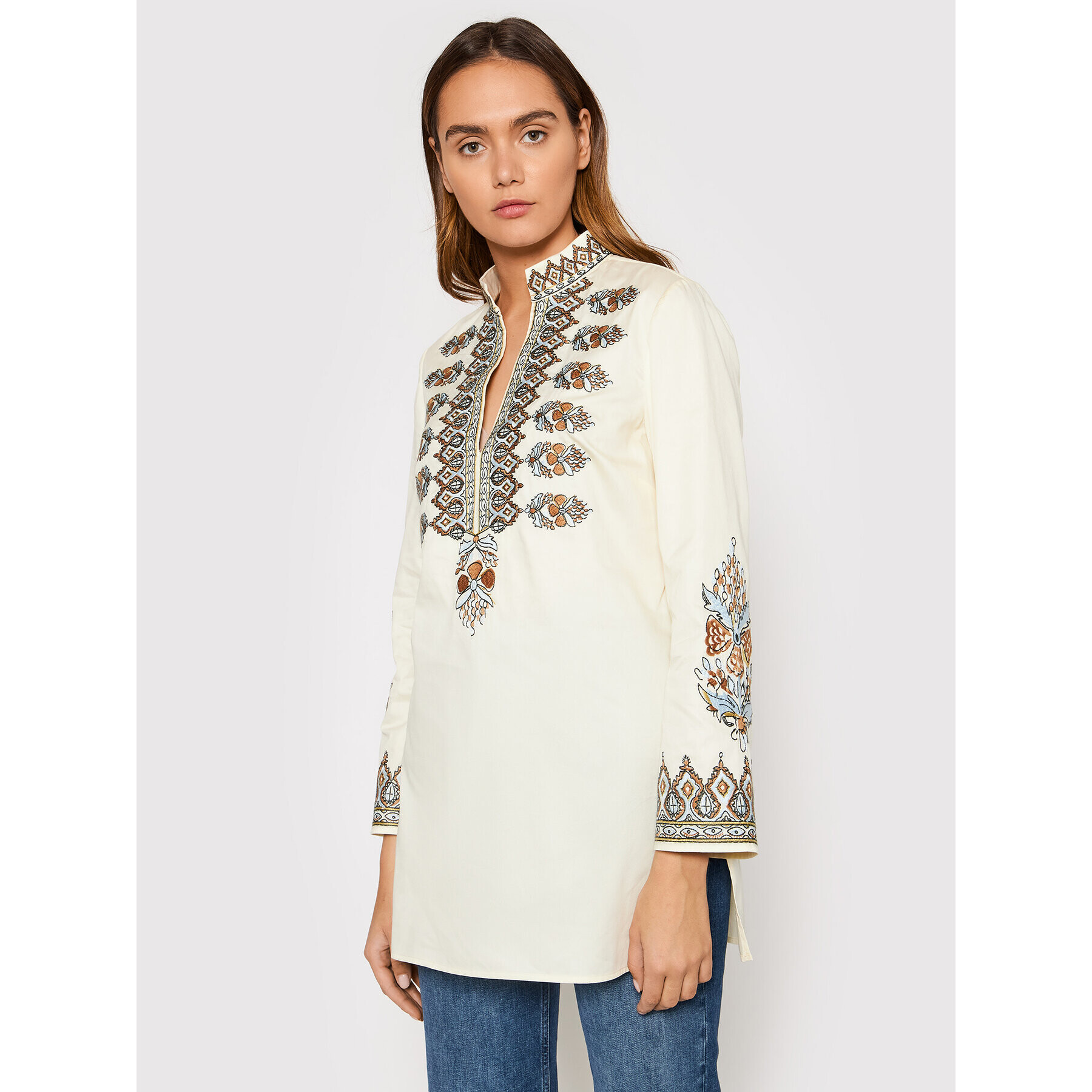 Tory Burch Tunika Embroidered 87518 Béžová Relaxed Fit - Pepit.sk