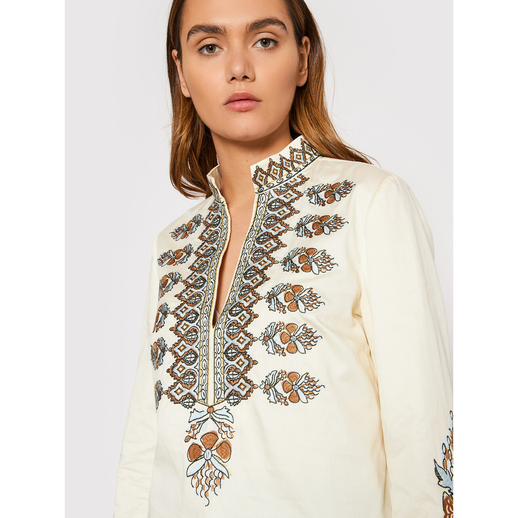 Tory Burch Tunika Embroidered 87518 Béžová Relaxed Fit - Pepit.sk