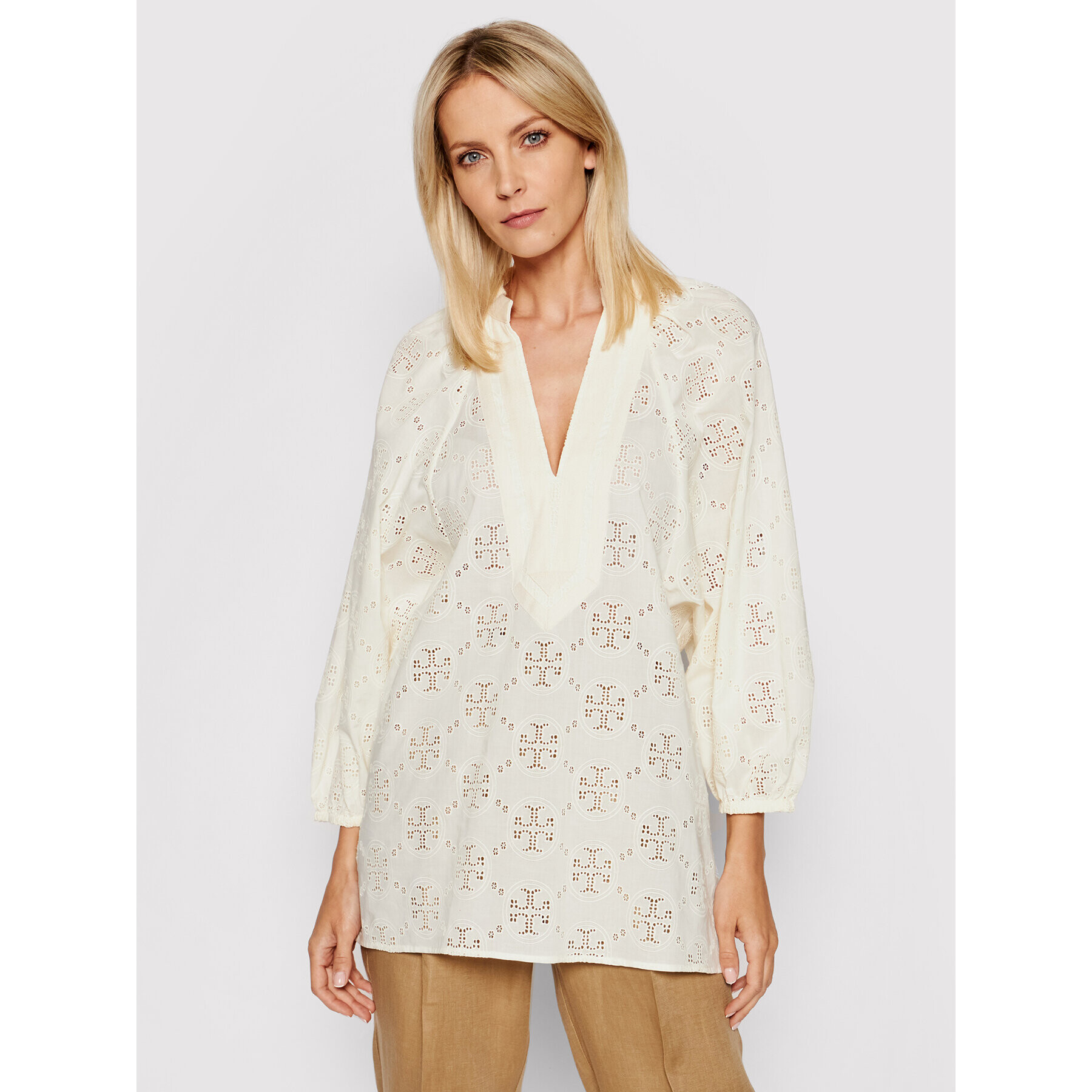 Tory Burch Tunika Logo Lace Ballon Sleeve 84520 Béžová Regular Fit - Pepit.sk