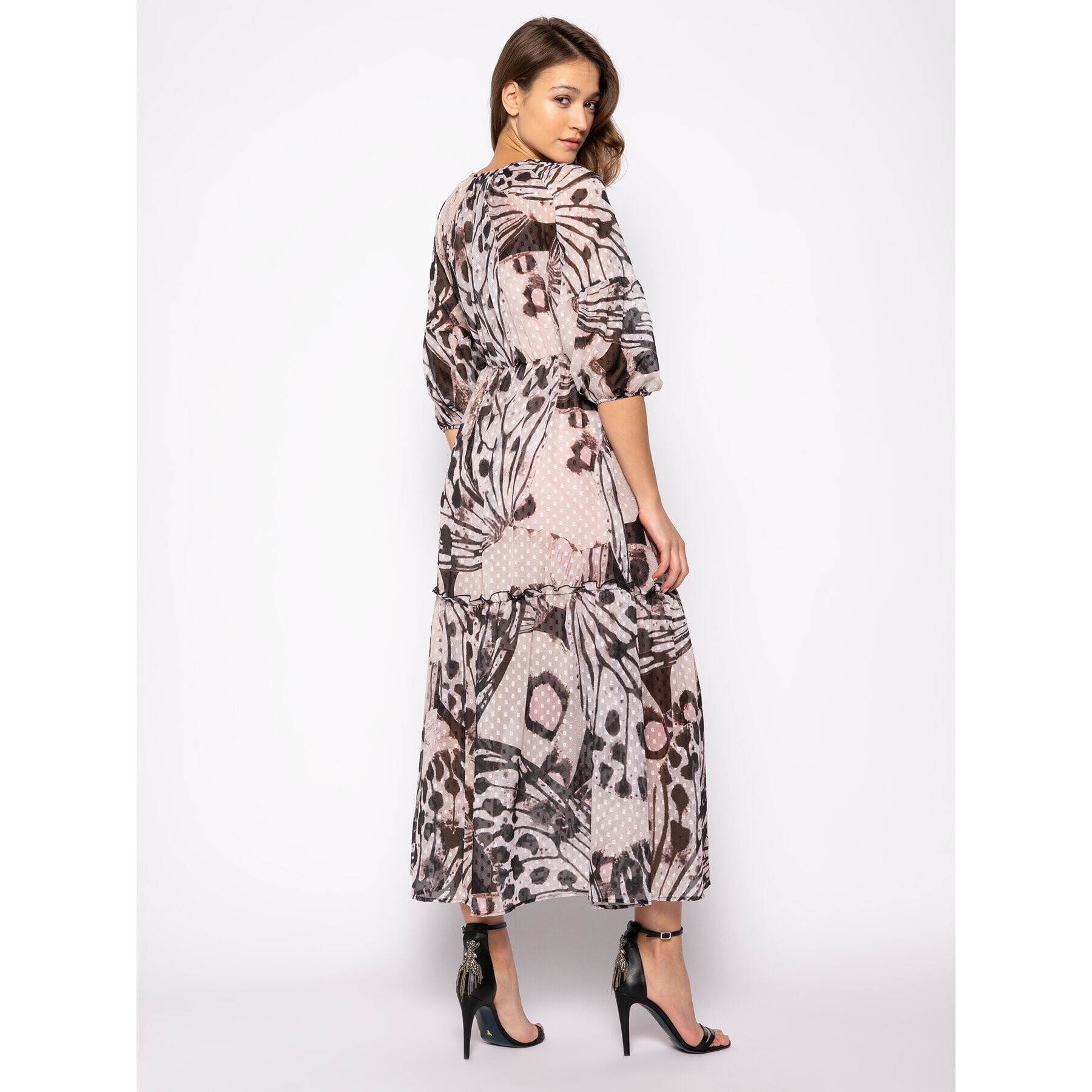 Trussardi Koktejlové šaty Long Fil Coupe Butterfly Print 56D00350 Hnedá Regular Fit - Pepit.sk