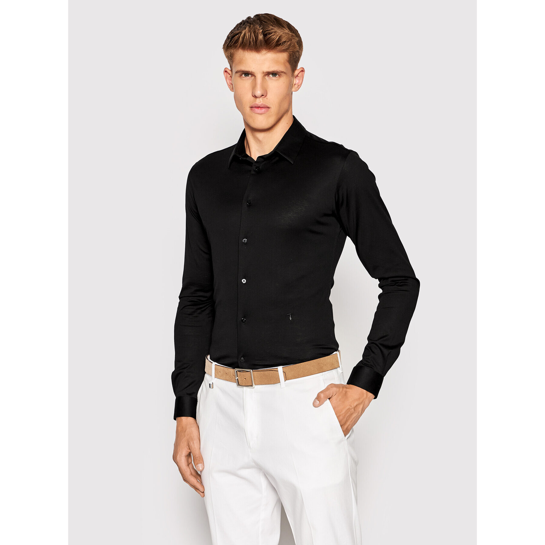 Trussardi Košeľa Mercerized 52C00281 Čierna Slim Fit - Pepit.sk