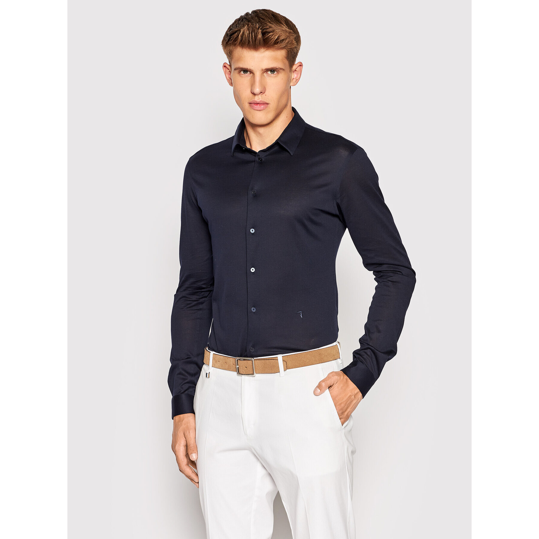 Trussardi Košeľa Mercerized 52C00281 Tmavomodrá Slim Fit - Pepit.sk