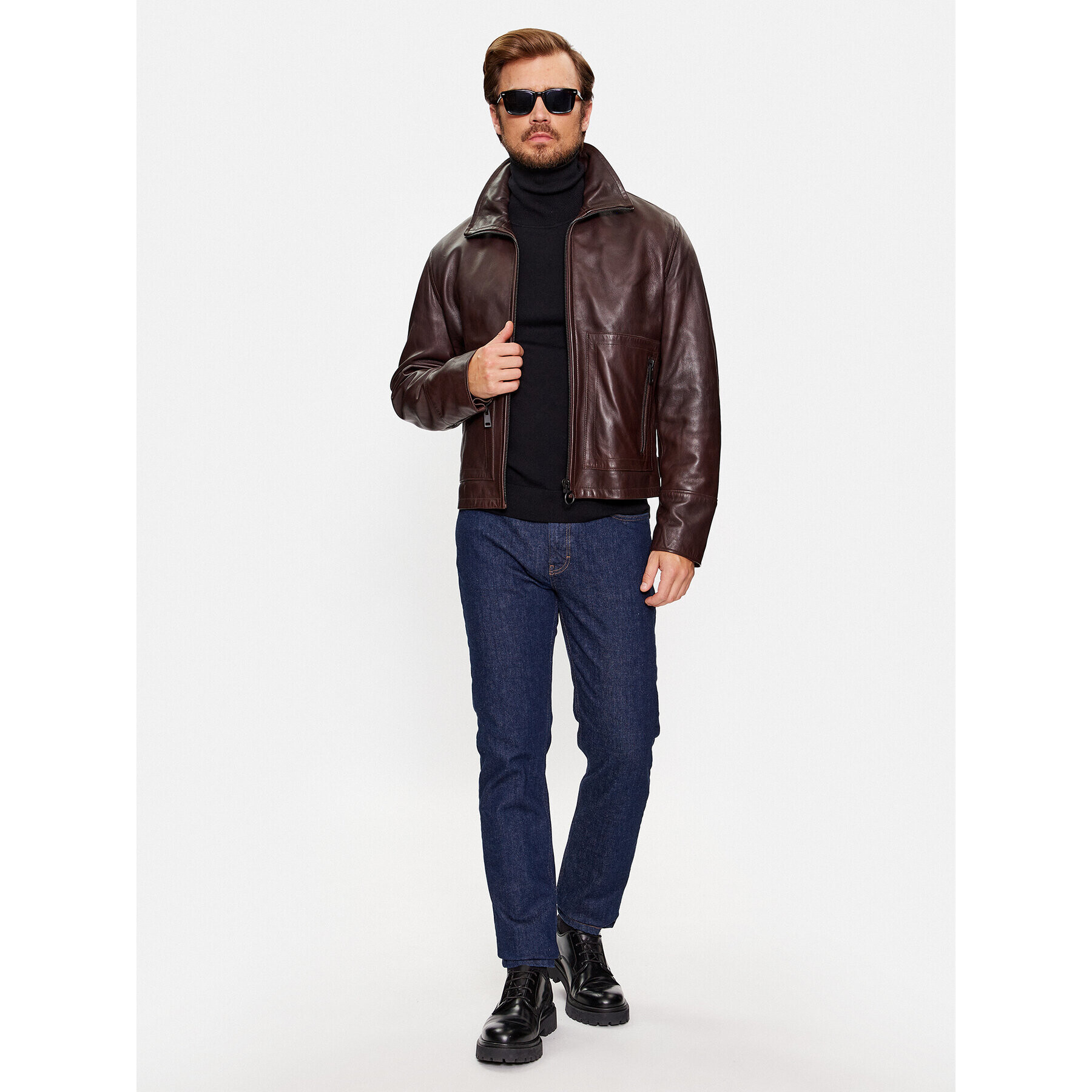 Trussardi Kožená bunda 52S00933 Hnedá Regular Fit - Pepit.sk