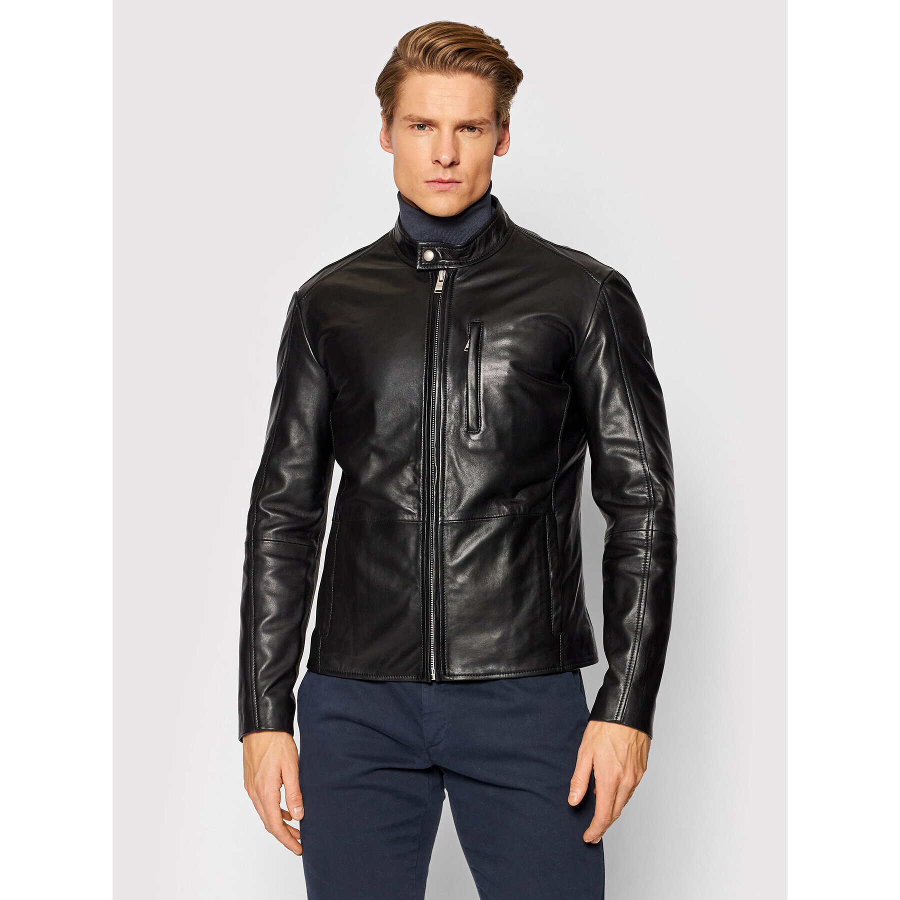 Trussardi Kožená bunda Biker Soft Touch 52S00713 Čierna Regular Fit - Pepit.sk