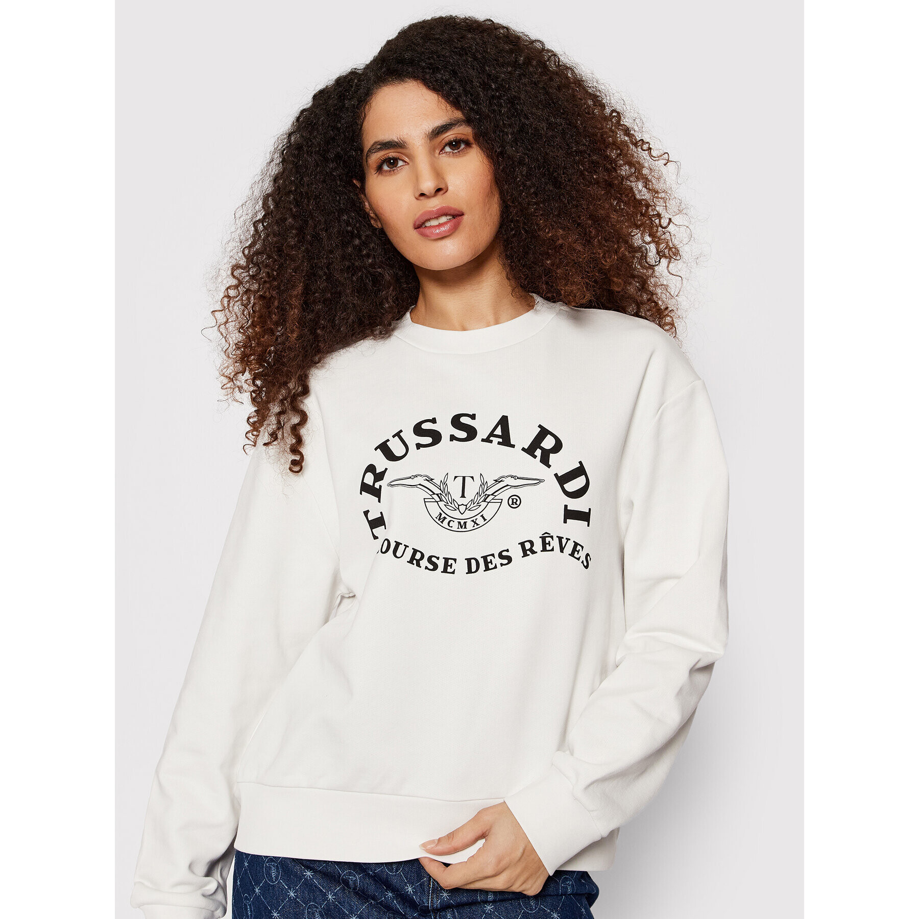 Trussardi Mikina Logo 56F00191 Biela Relaxed Fit - Pepit.sk