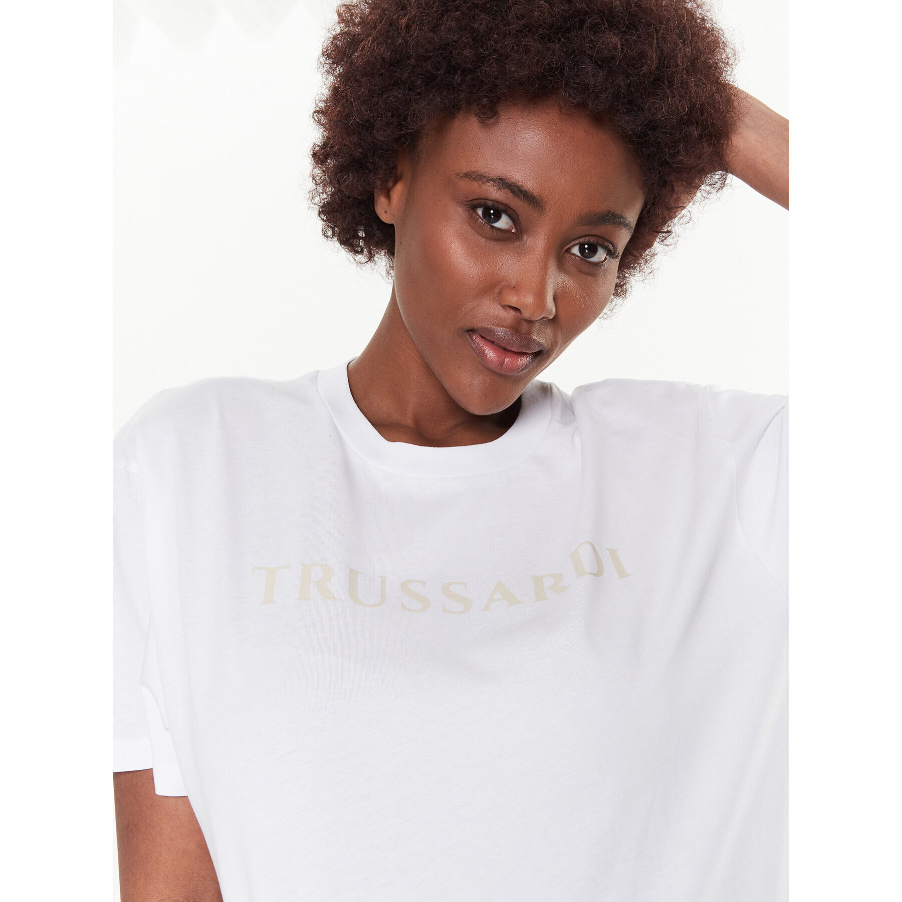 Trussardi Tričko Lettering Print 56T00565 Biela Regular Fit - Pepit.sk