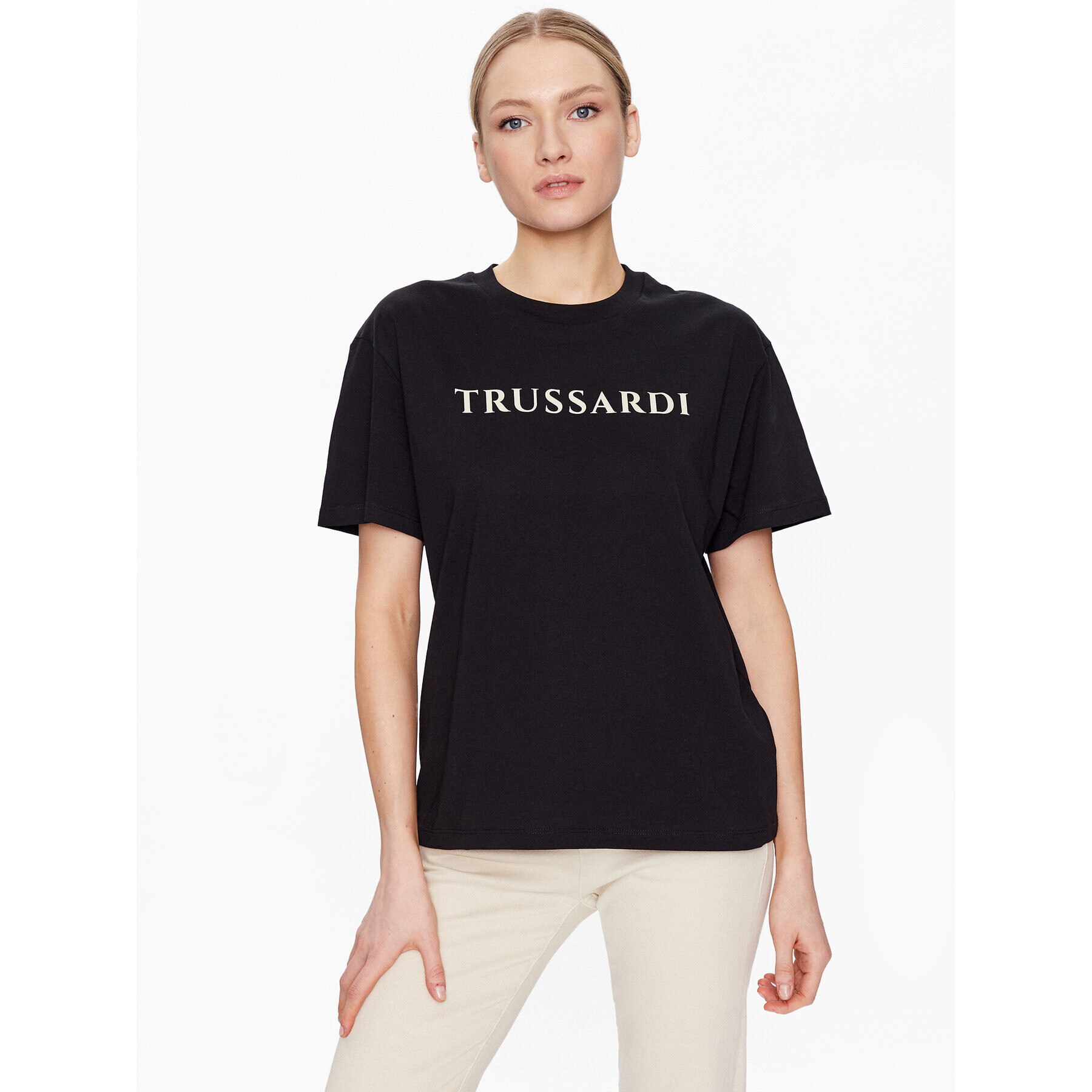 Trussardi Tričko Lettering Print 56T00565 Čierna Regular Fit - Pepit.sk