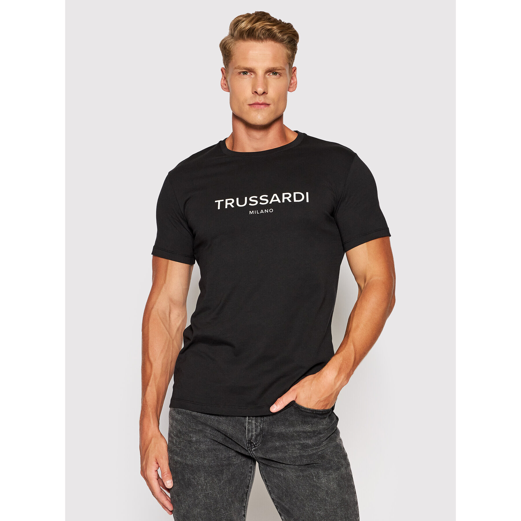 Trussardi Tričko Logo 52T00509 Čierna Regular Fit - Pepit.sk