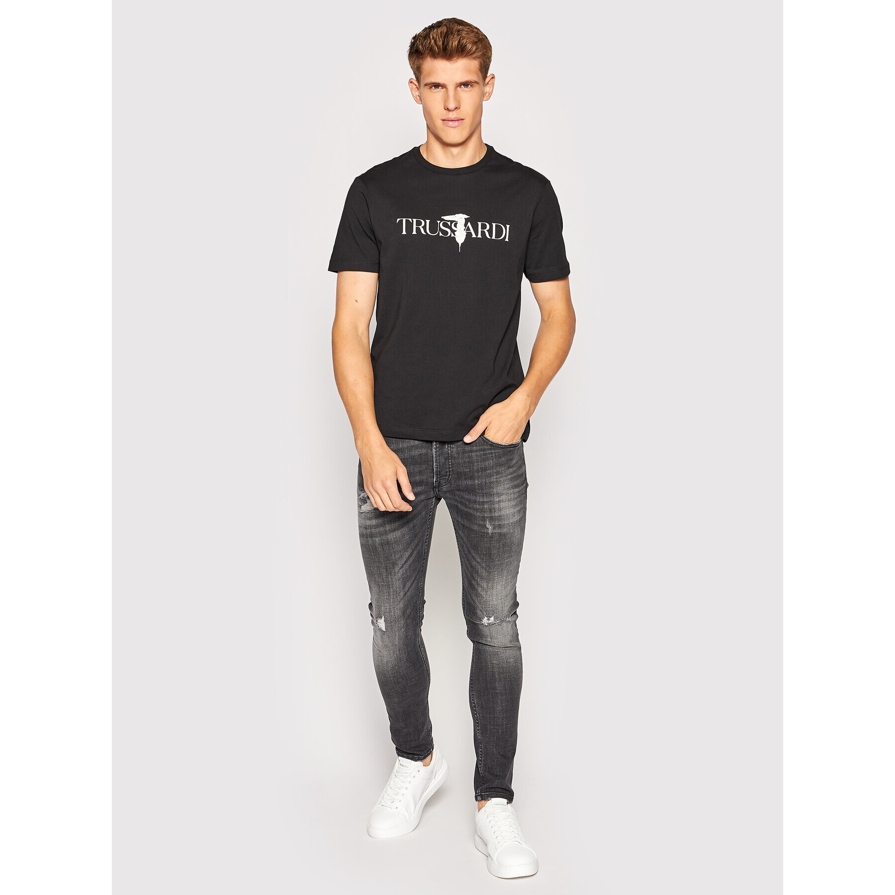 Trussardi Tričko Logo Print 52T00631 Čierna Regular Fit - Pepit.sk