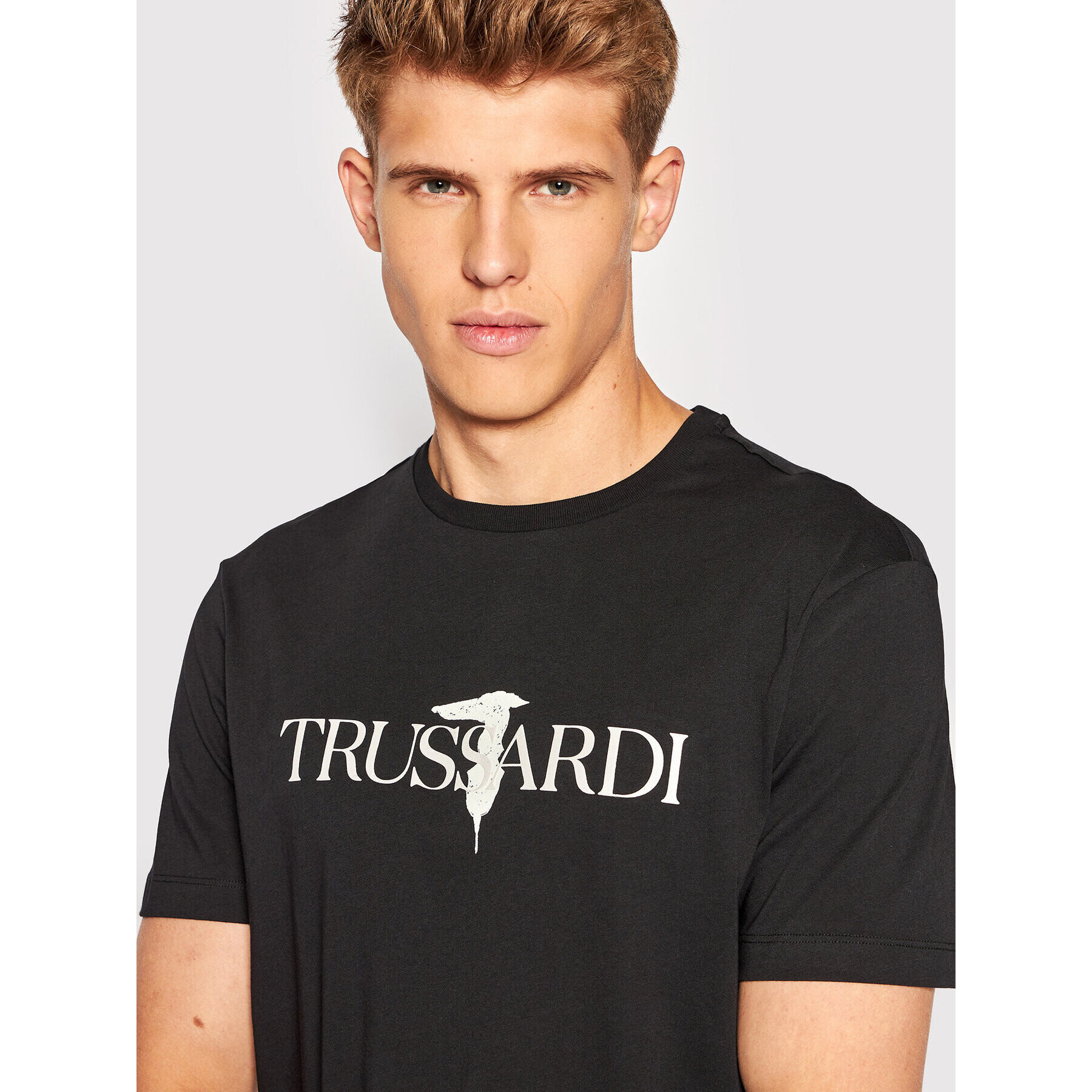 Trussardi Tričko Logo Print 52T00631 Čierna Regular Fit - Pepit.sk