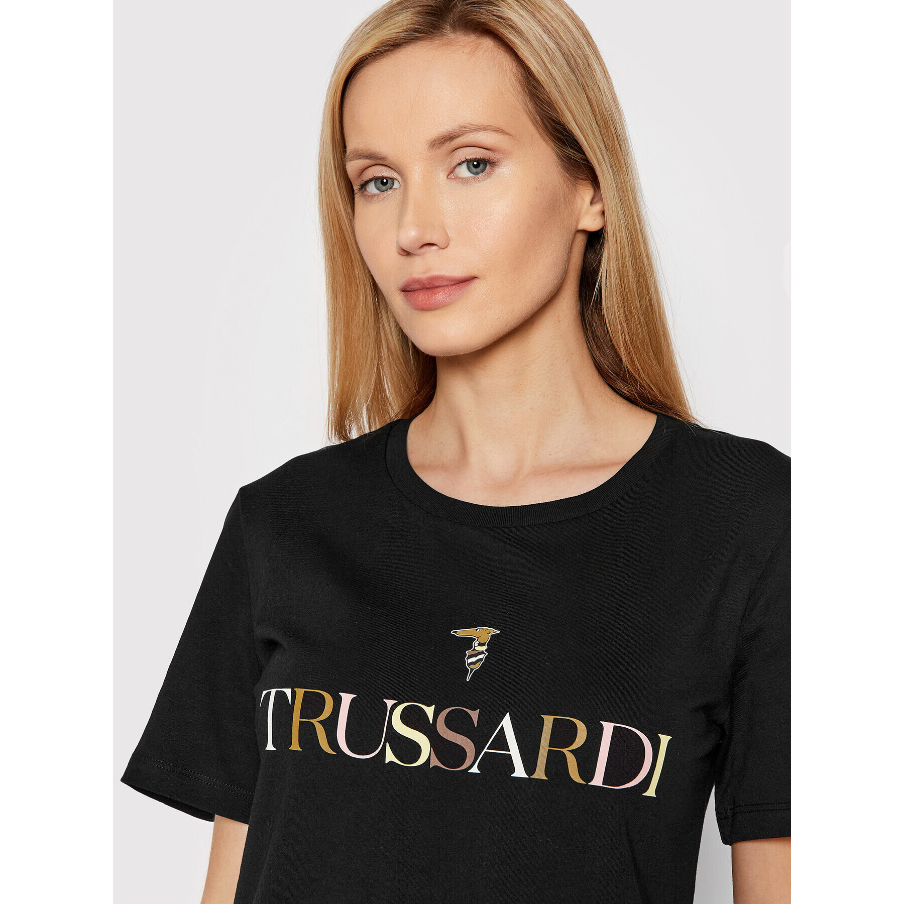 Trussardi Tričko Printed Logo 56T00442 Čierna Regular Fit - Pepit.sk