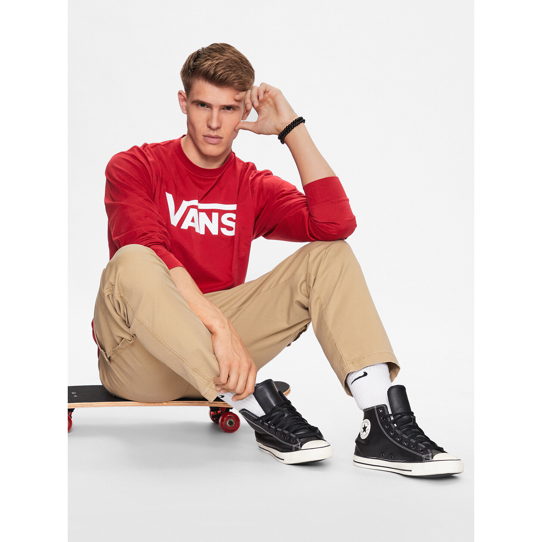 Vans Mikina Mn Classic Ls VN000K6H Červená Classic Fit - Pepit.sk