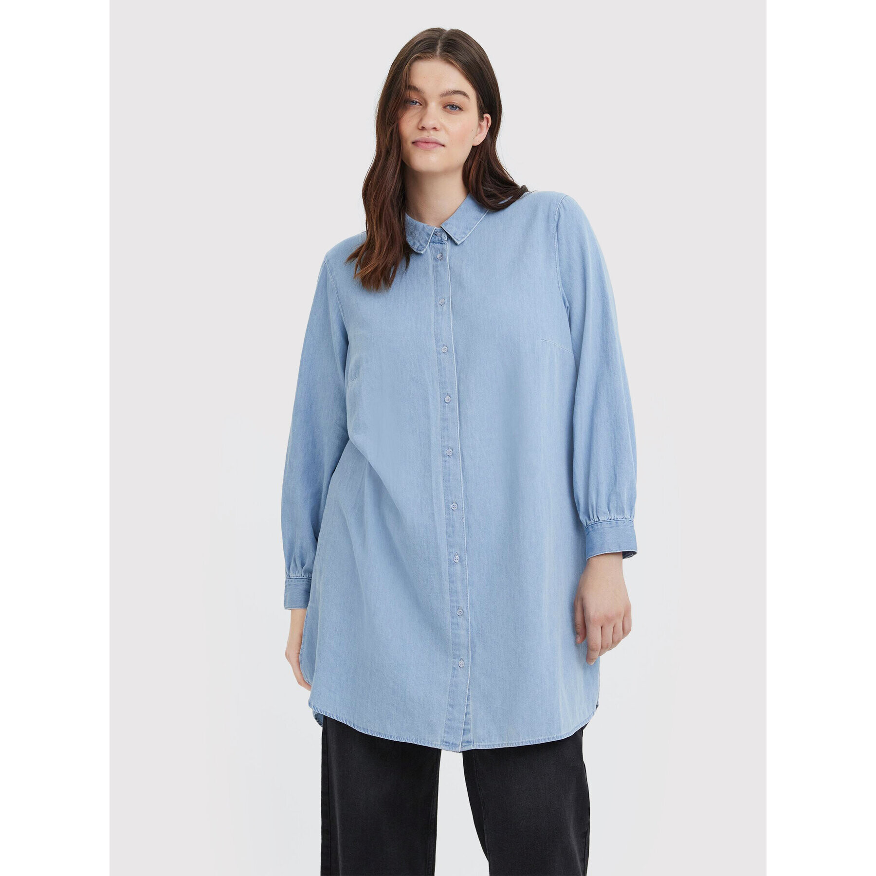 Vero Moda Curve džínsová košeľa Lindsey 10266775 Modrá Regular Fit - Pepit.sk