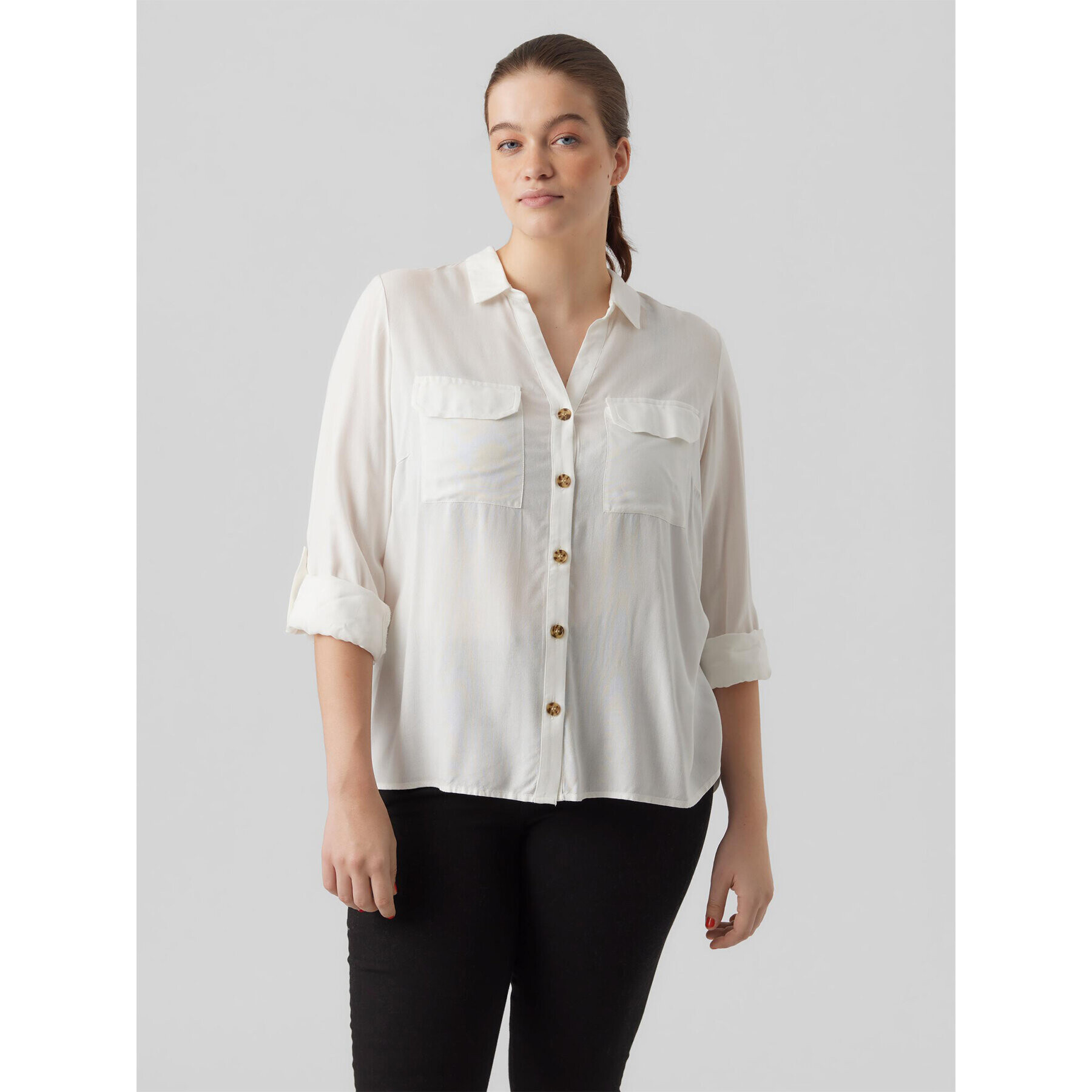 Vero Moda Curve Košeľa Bumpy 10276694 Biela Regular Fit - Pepit.sk