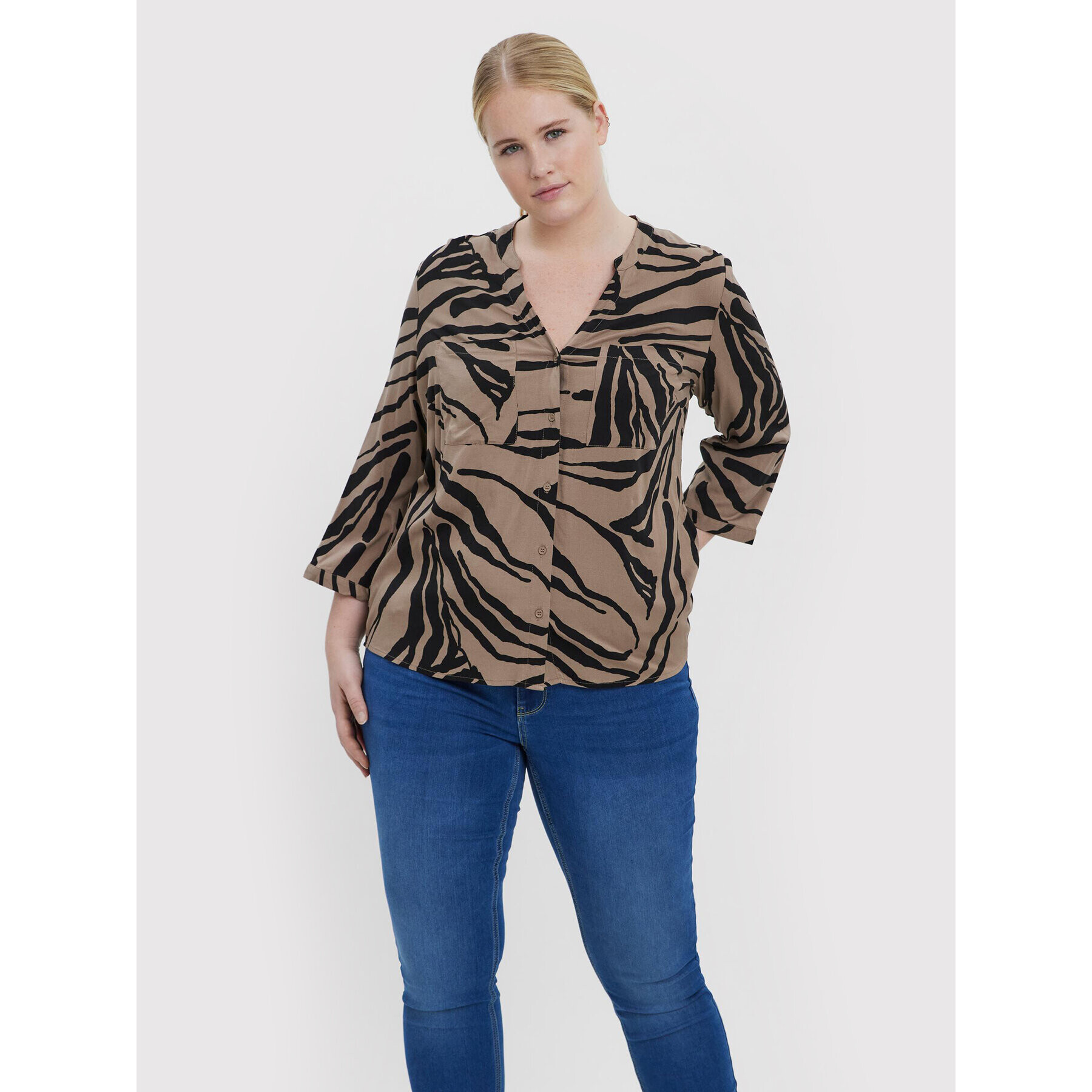 Vero Moda Curve Košeľa Zee 10257512 Hnedá Regular Fit - Pepit.sk