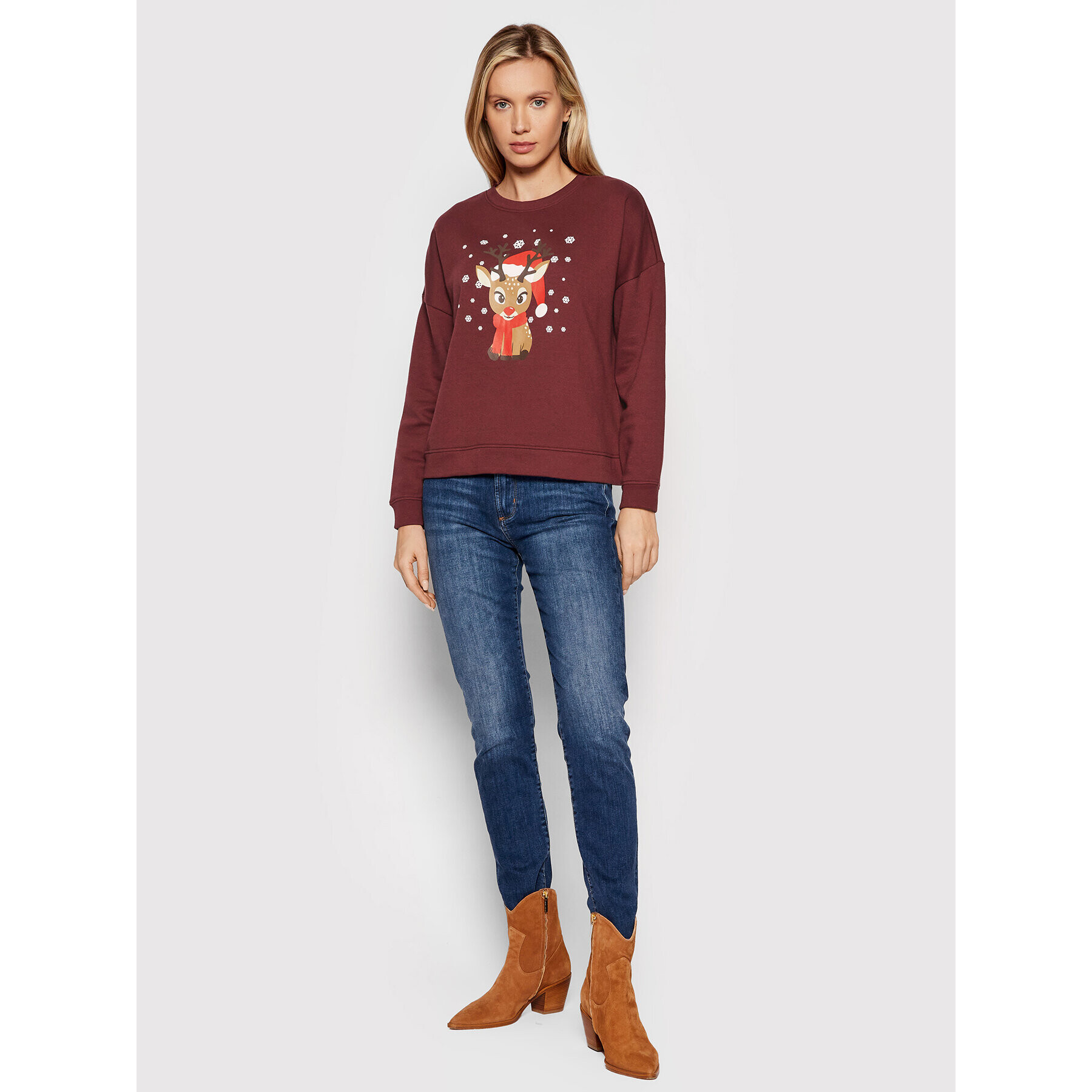 Vero Moda Mikina Reindeer 10262925 Bordová Relaxed Fit - Pepit.sk