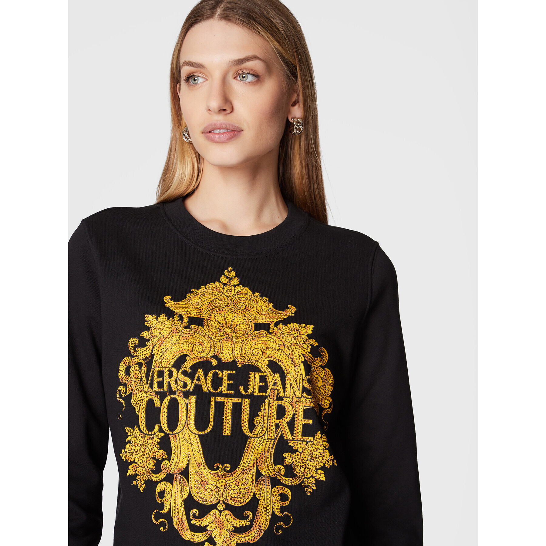 Versace Jeans Couture Mikina Baroque Crystal 73HAIP02 Čierna Regular Fit - Pepit.sk