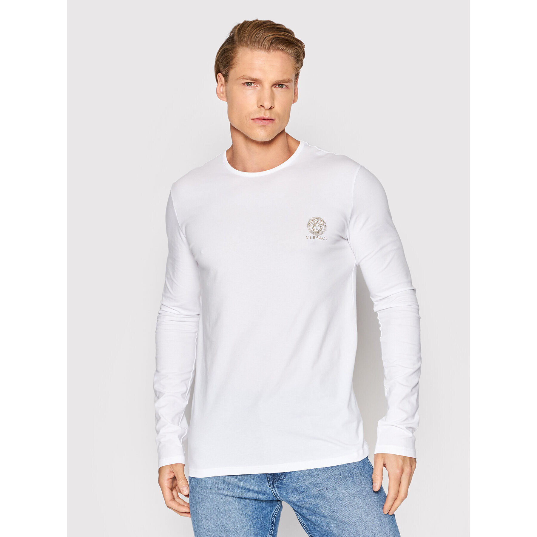 Versace S dlhými rukávmi Girocollo AUU01007 Biela Regular Fit - Pepit.sk