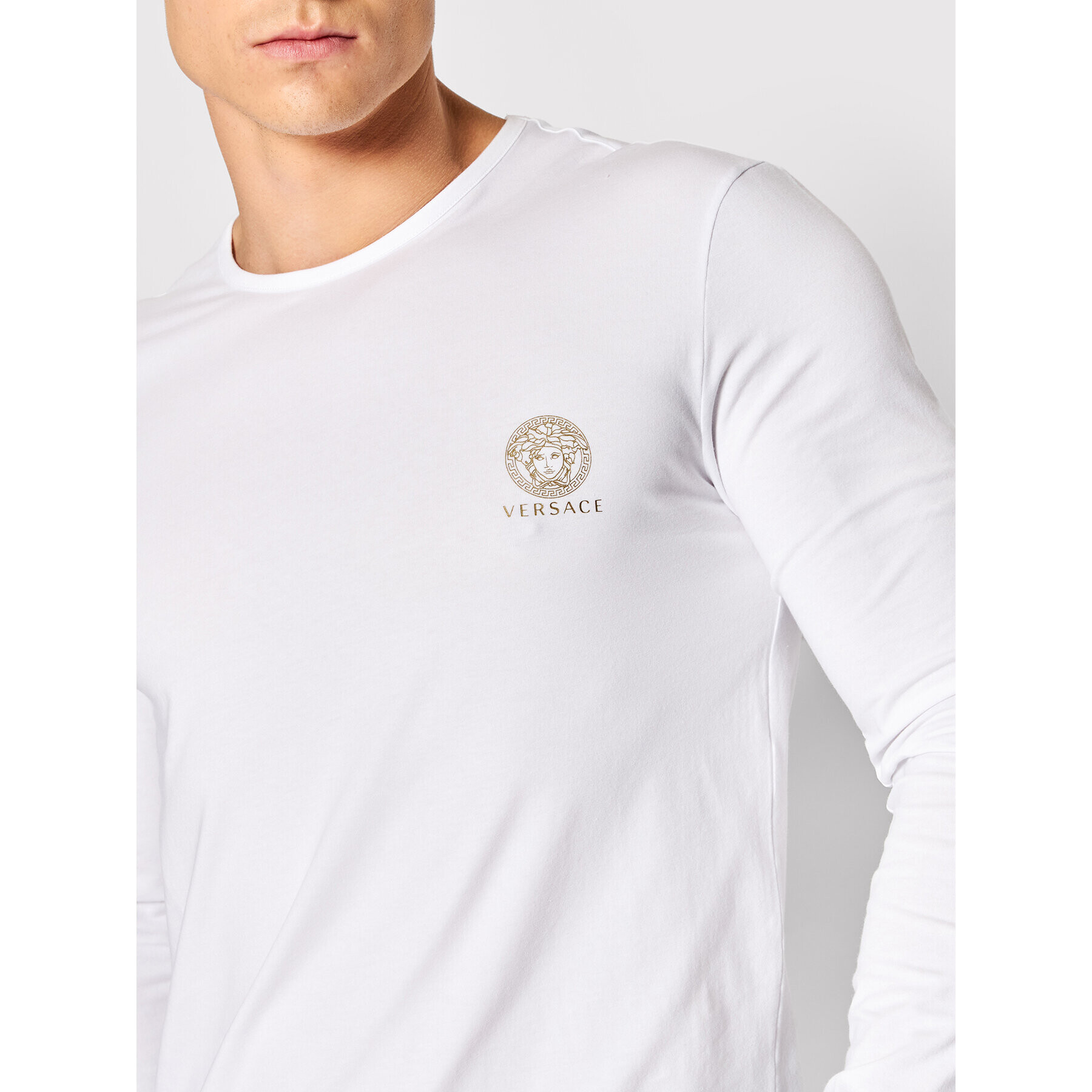 Versace S dlhými rukávmi Girocollo AUU01007 Biela Regular Fit - Pepit.sk