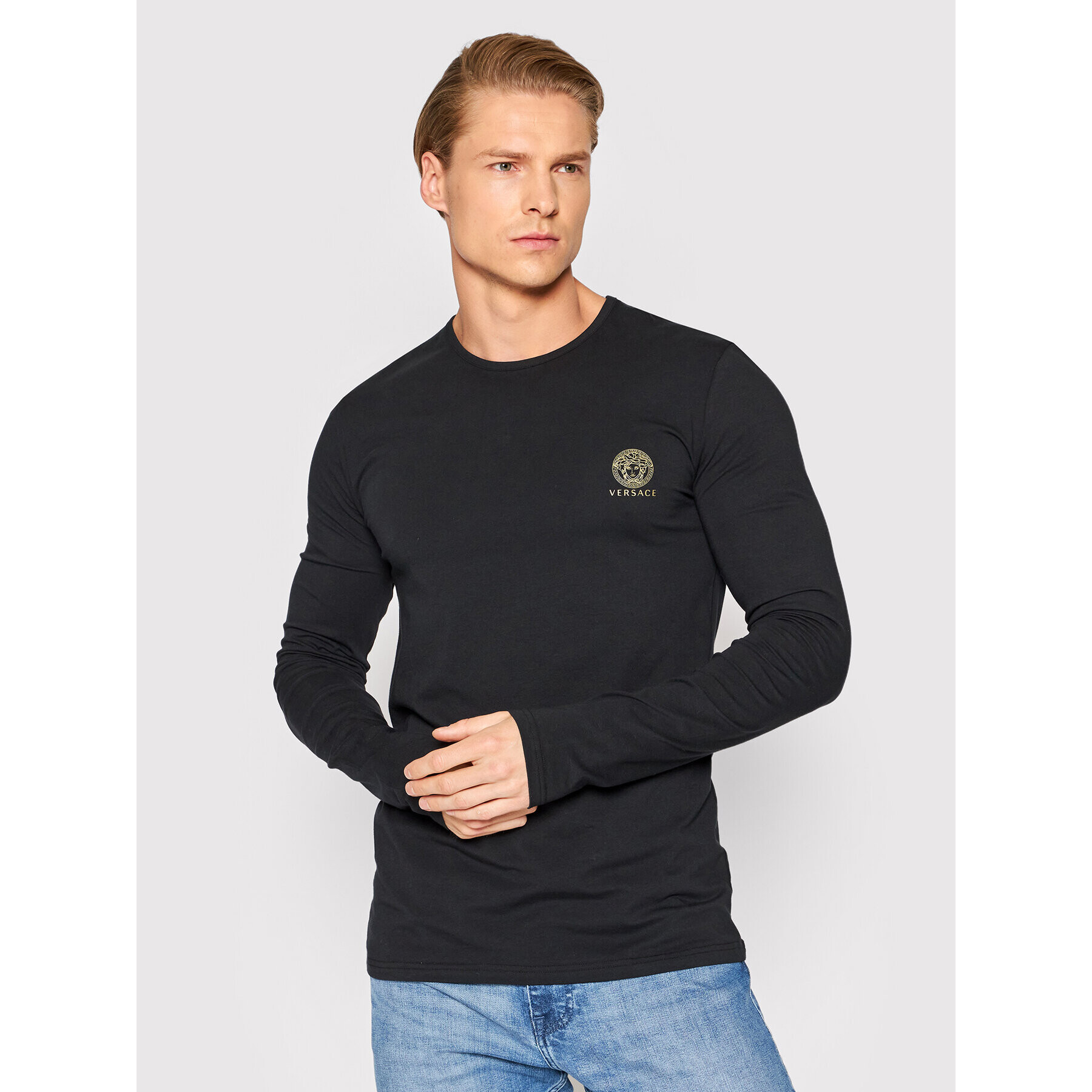 Versace S dlhými rukávmi Girocollo AUU01007 Čierna Regular Fit - Pepit.sk