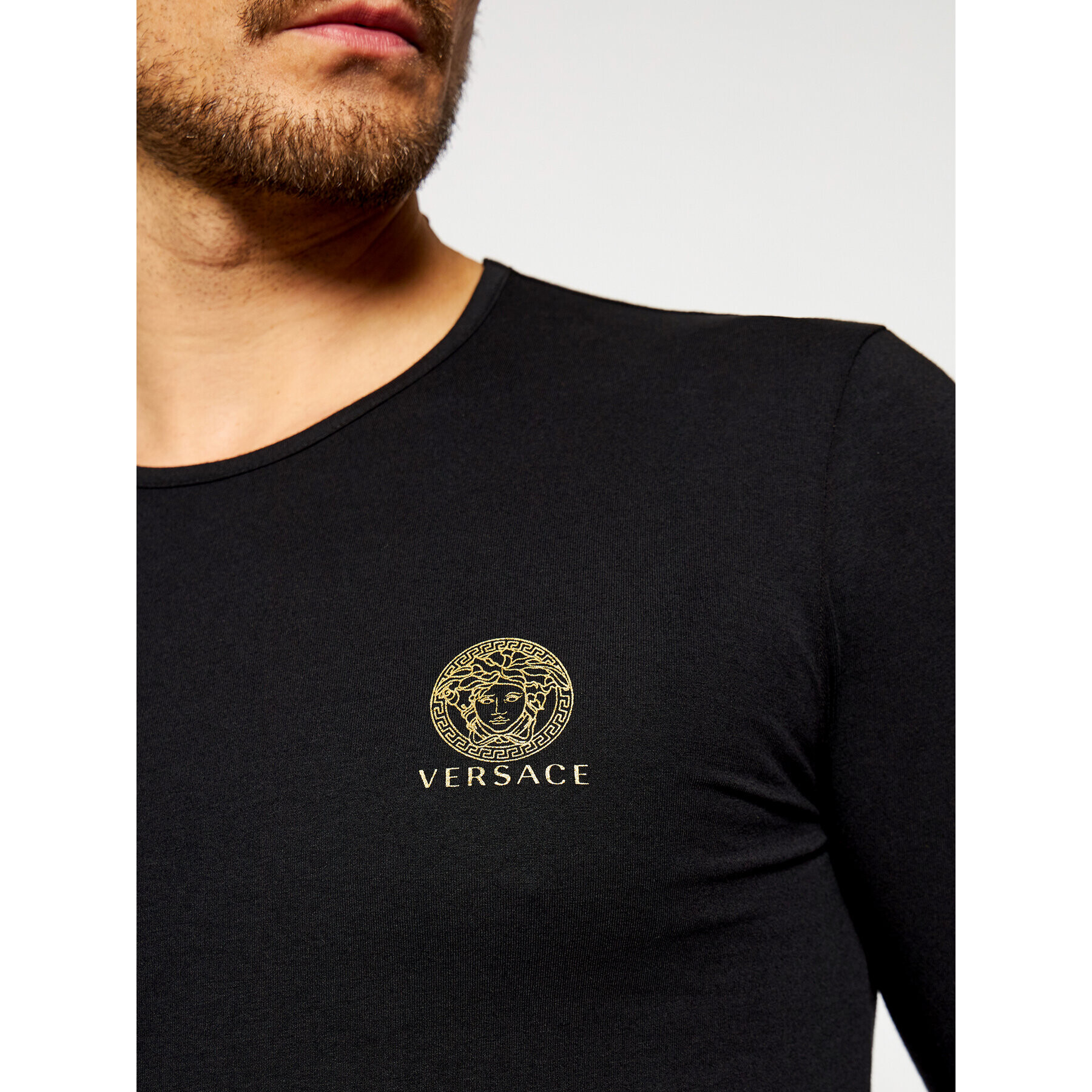 Versace S dlhými rukávmi Girocollo AUU01007 Čierna Regular Fit - Pepit.sk