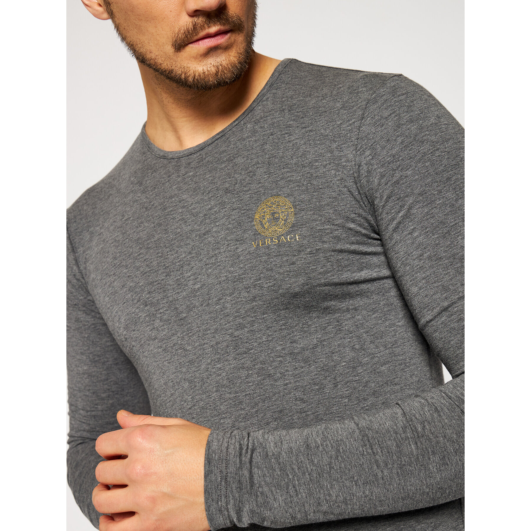 Versace S dlhými rukávmi Girocollo AUU01007 Sivá Regular Fit - Pepit.sk