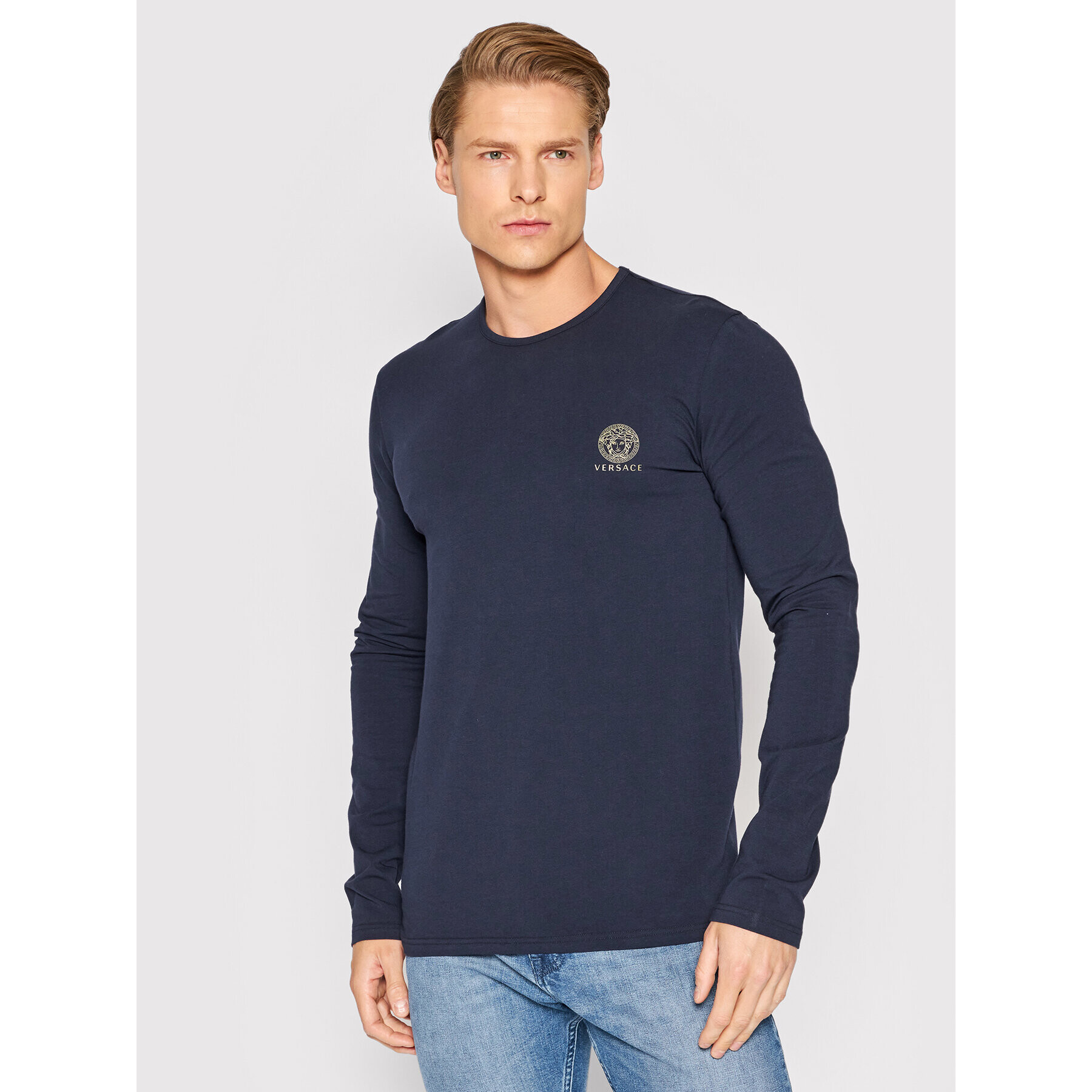 Versace S dlhými rukávmi Girocollo AUU01007 Tmavomodrá Regular Fit - Pepit.sk