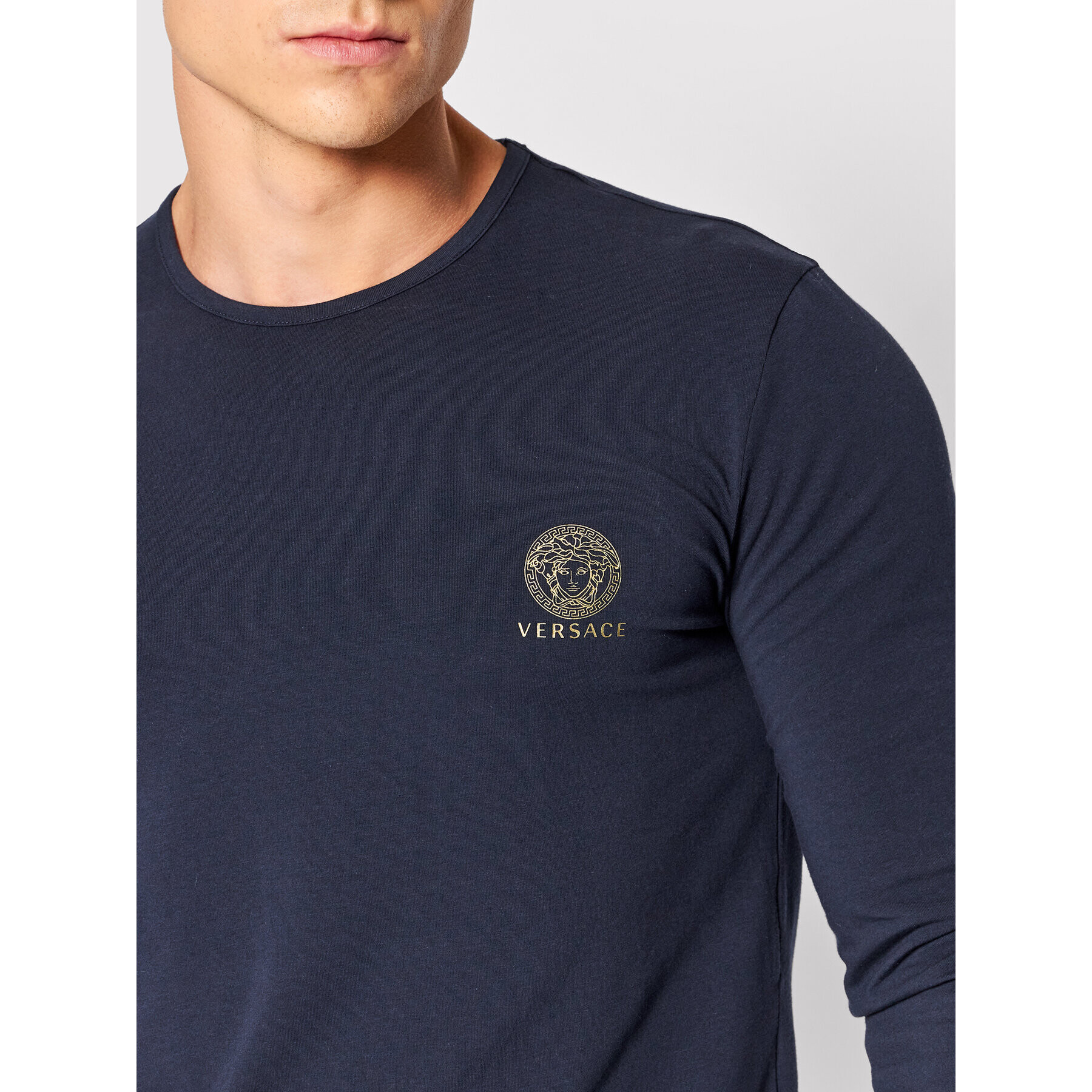 Versace S dlhými rukávmi Girocollo AUU01007 Tmavomodrá Regular Fit - Pepit.sk