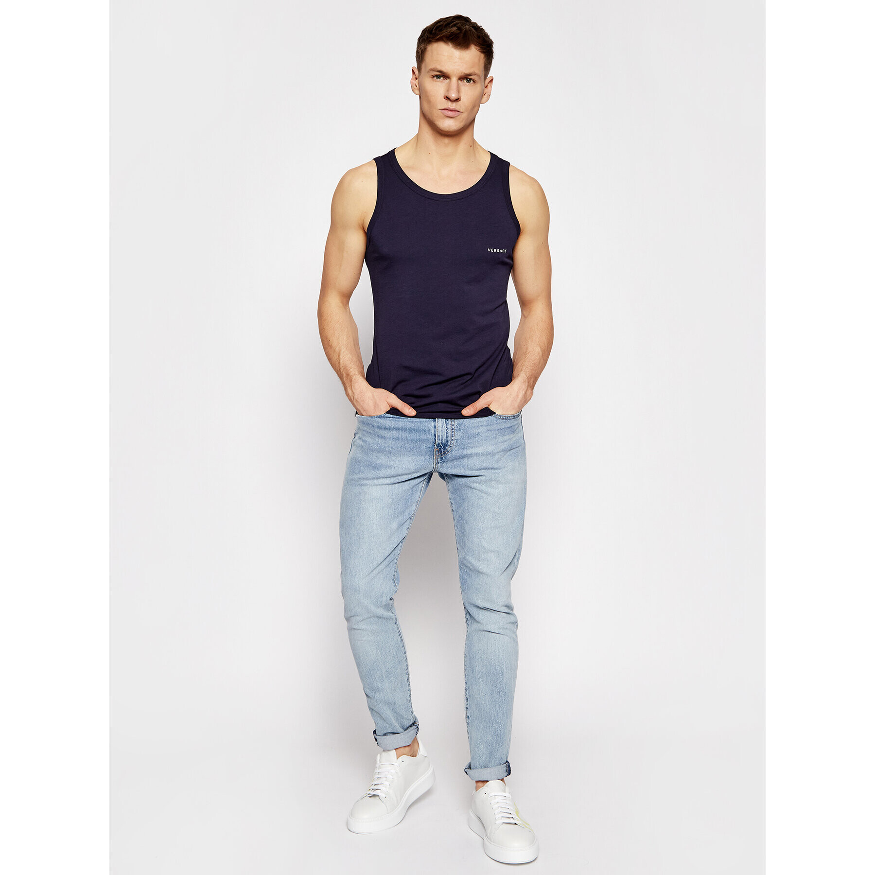 Versace Tank top Canotta AUU04022 Tmavomodrá Slim Fit - Pepit.sk