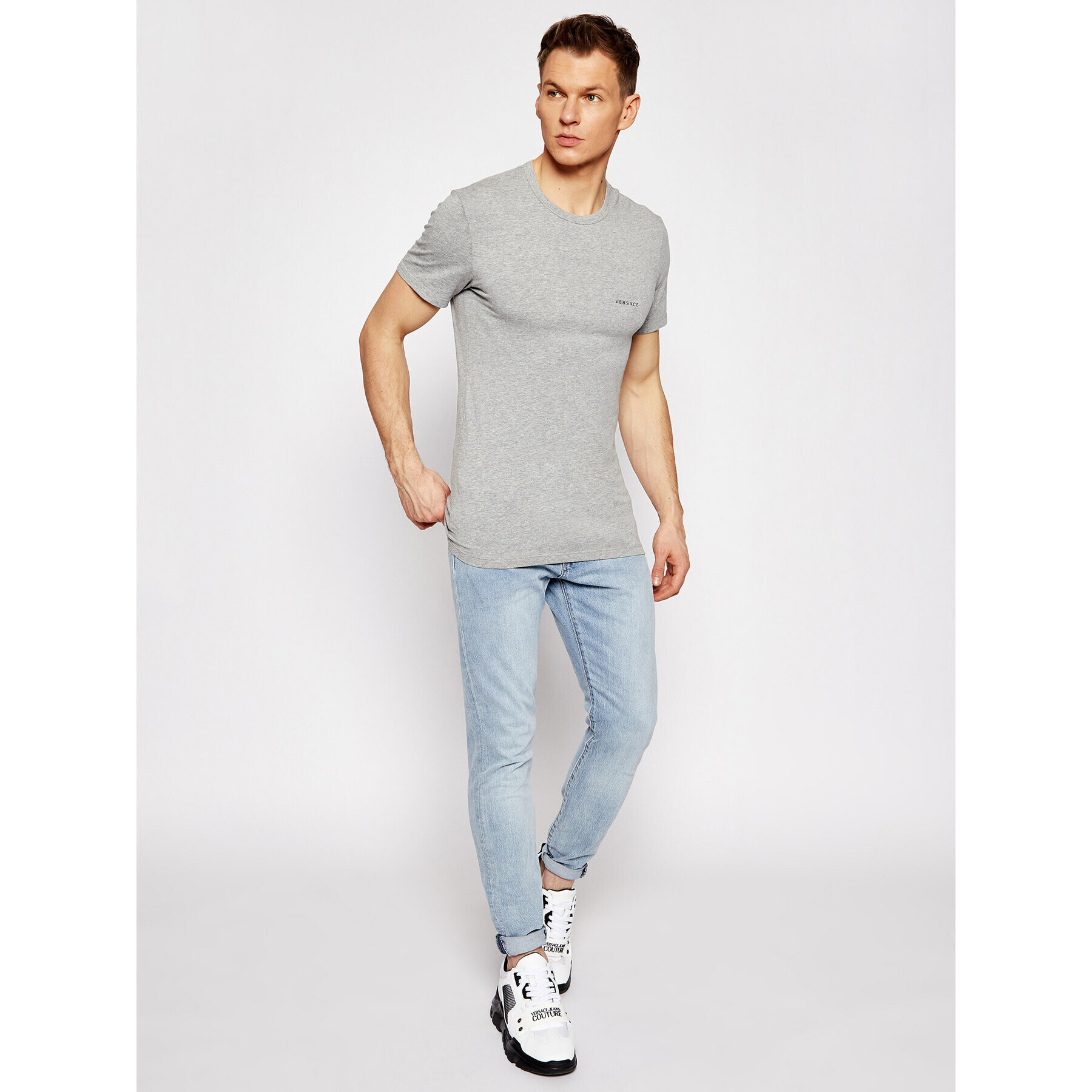 Versace Tričko Girocollo AUU04023 Sivá Slim Fit - Pepit.sk