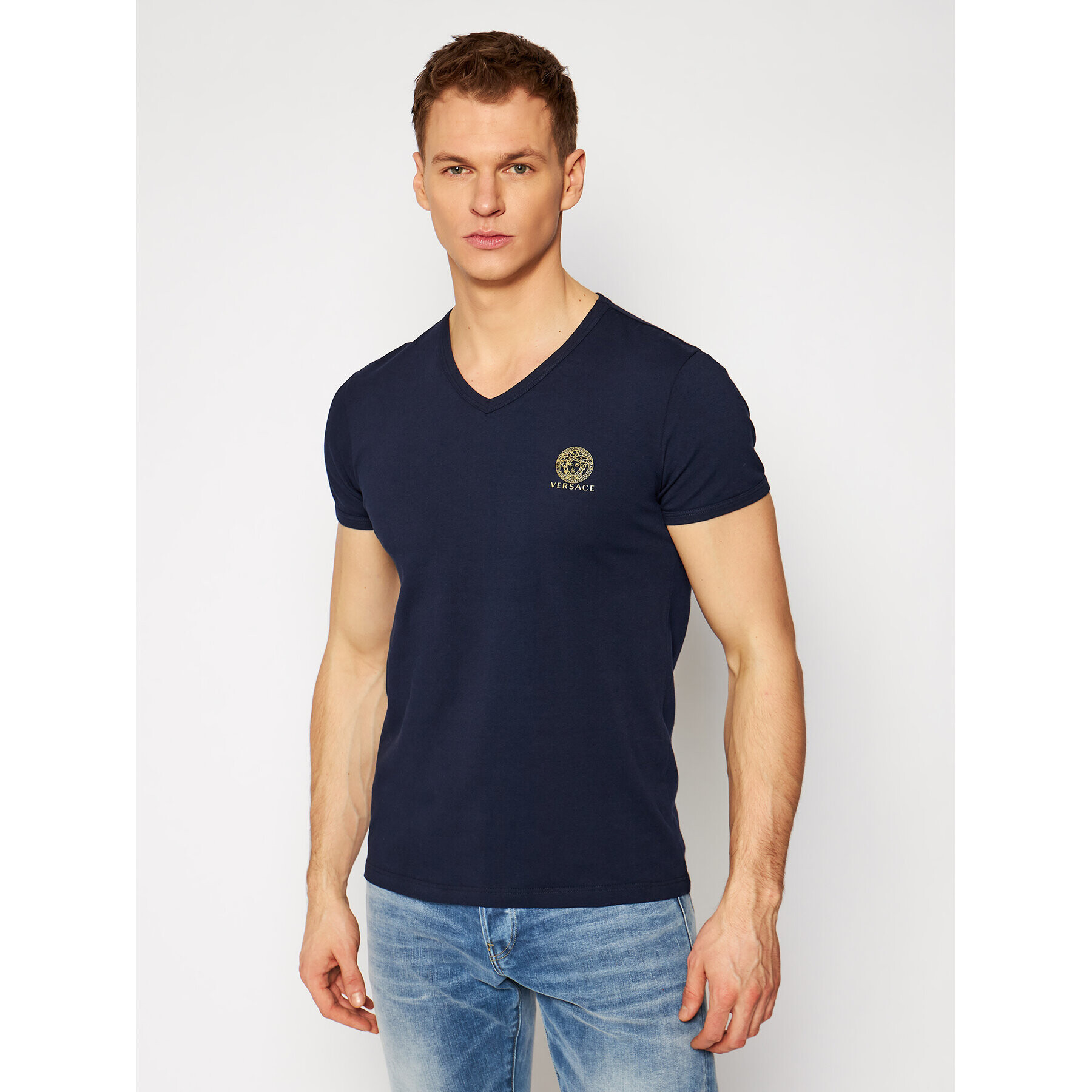 Versace Tričko Scollo AUU01004 Tmavomodrá Regular Fit - Pepit.sk