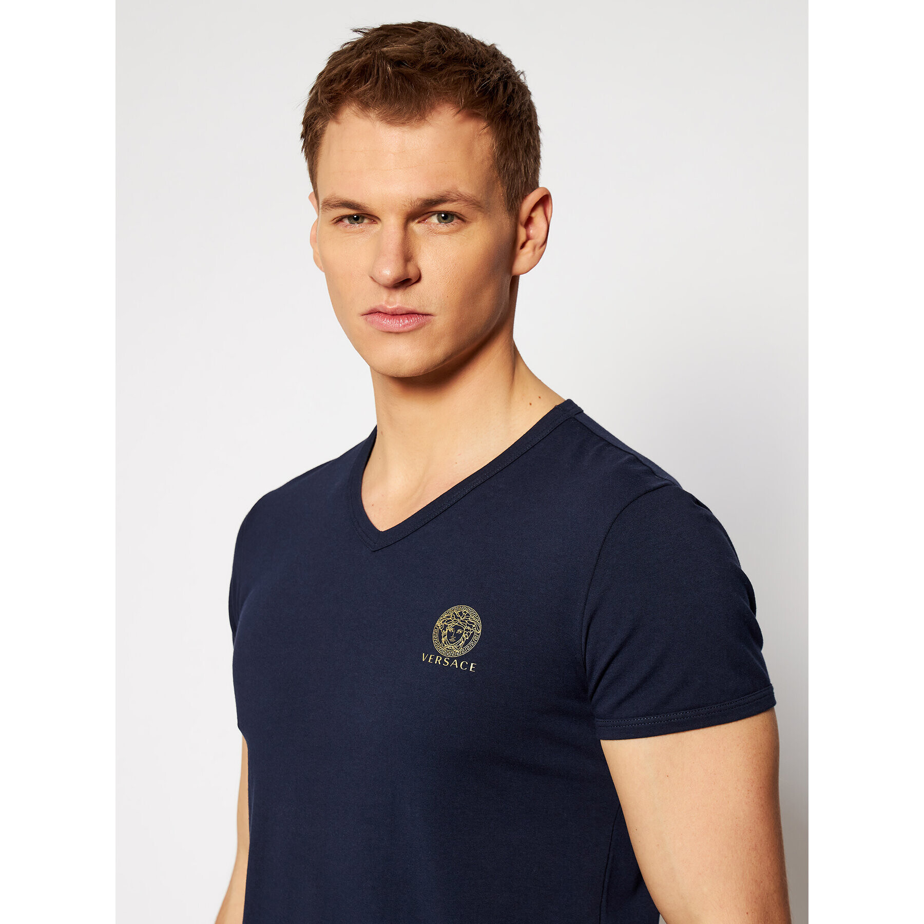 Versace Tričko Scollo AUU01004 Tmavomodrá Regular Fit - Pepit.sk