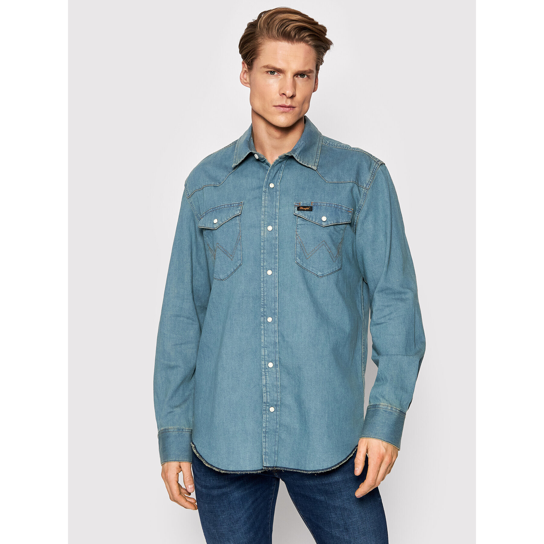 Wrangler džínsová košeľa Ls Workshirt W5D1BKH99 Modrá Regular Fit - Pepit.sk