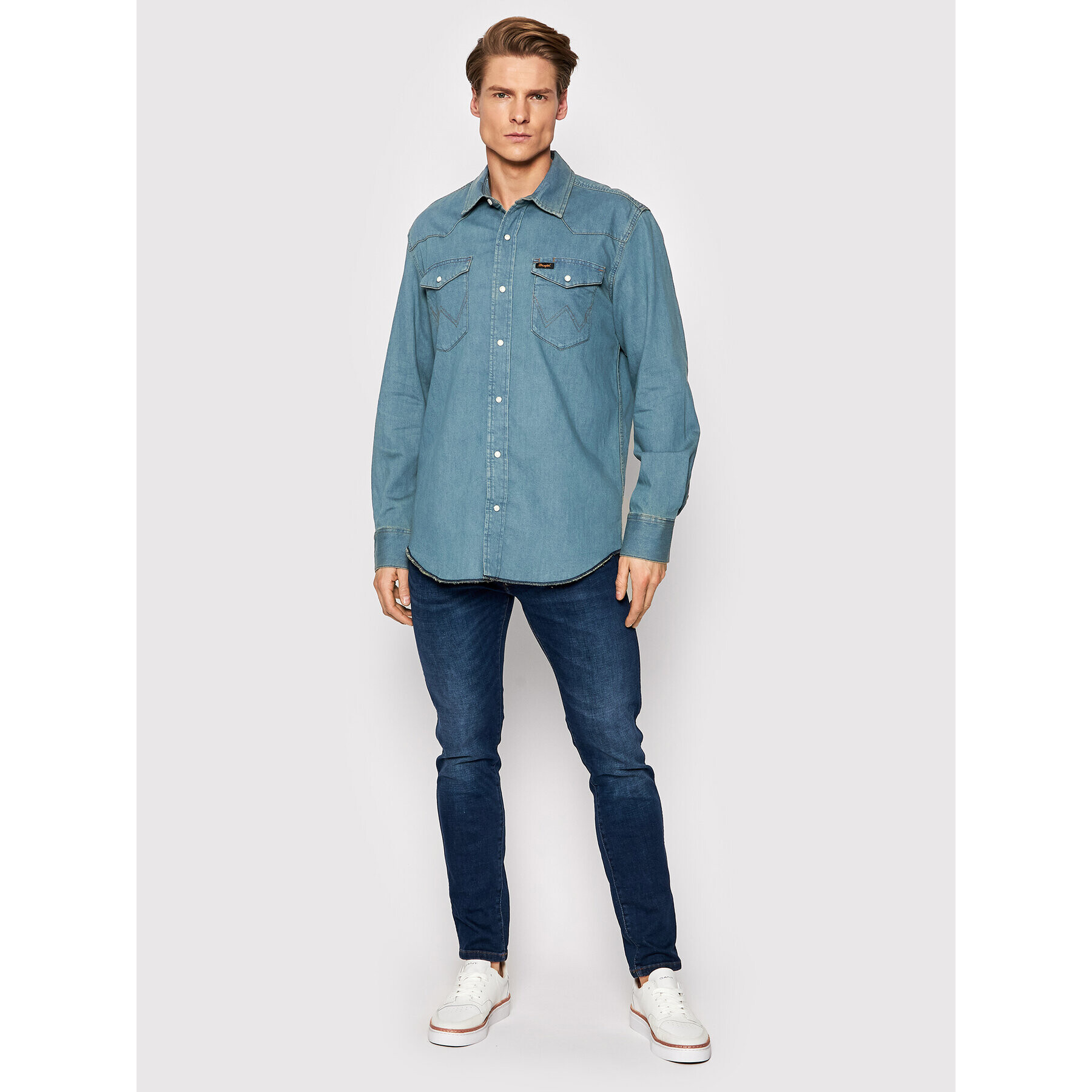 Wrangler džínsová košeľa Ls Workshirt W5D1BKH99 Modrá Regular Fit - Pepit.sk