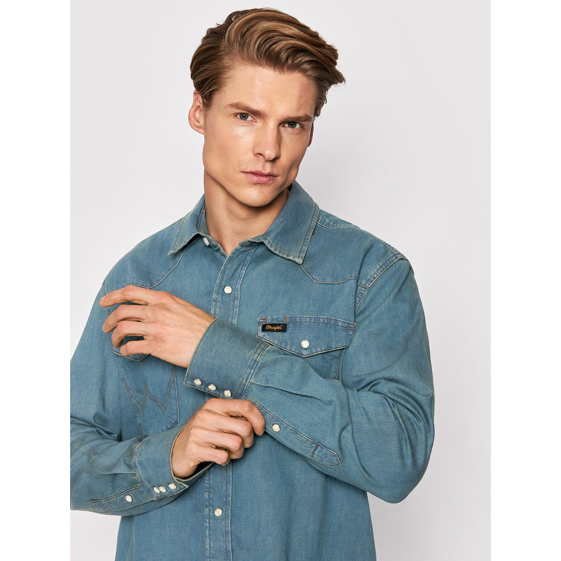 Wrangler džínsová košeľa Ls Workshirt W5D1BKH99 Modrá Regular Fit - Pepit.sk